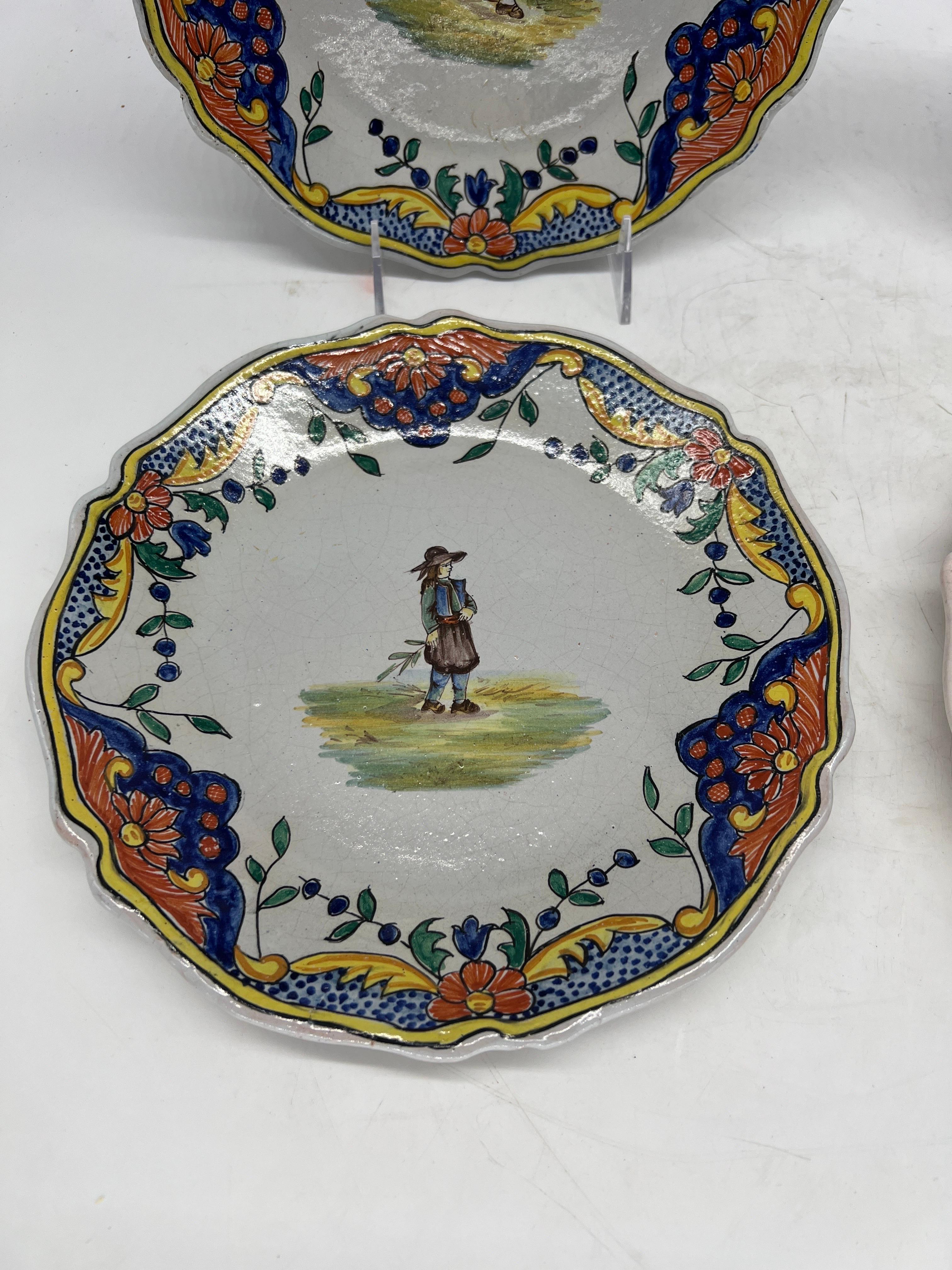 Collection of 4 French Quimper Faience Pottery Figural Plates For Sale 5