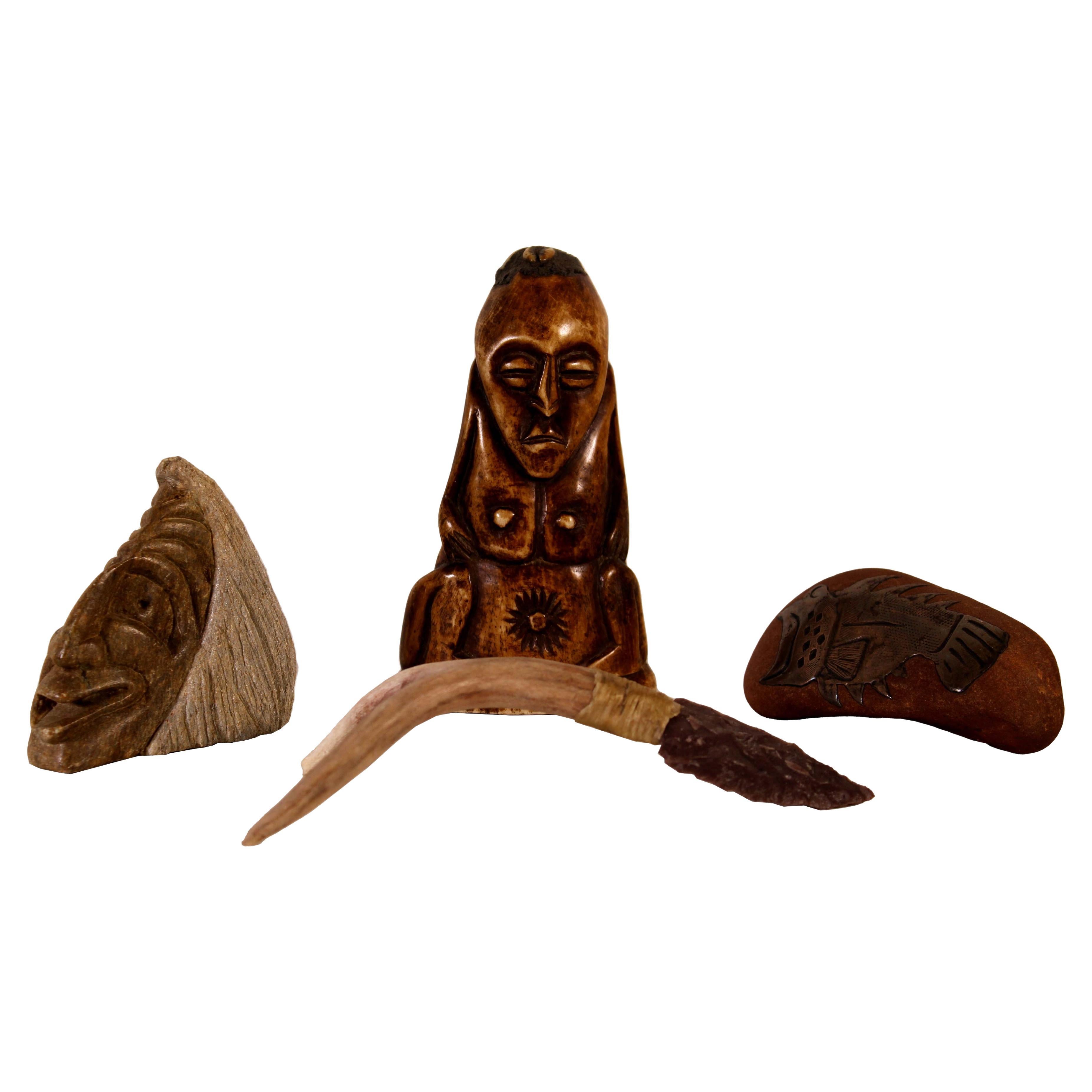 Kollektion von 4 Inuit-Steinschnitzereien, signiert