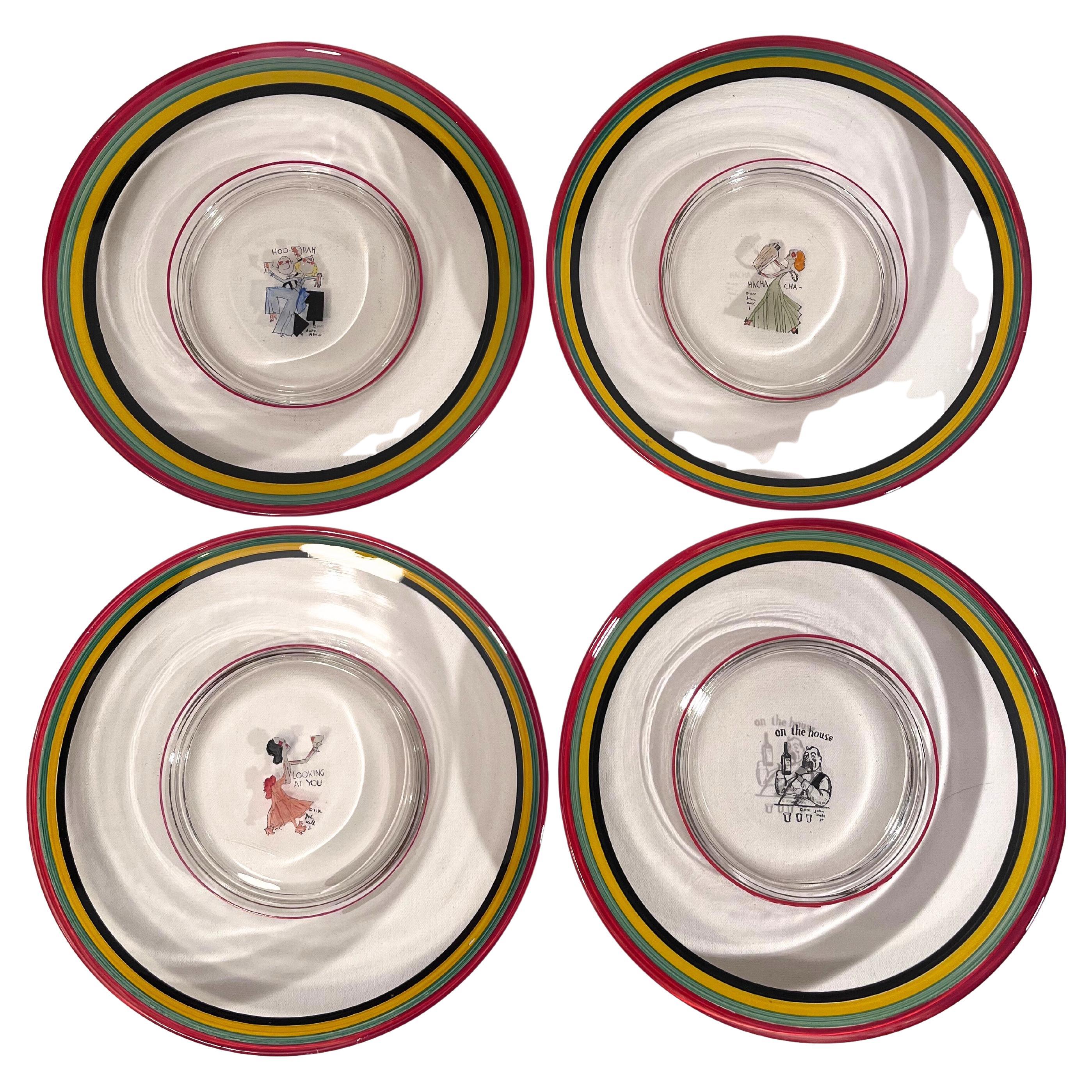 Collection of 4 John Held Jr. Gemalte Art Deco Cocktail Bar Servierplatten 1932 im Angebot