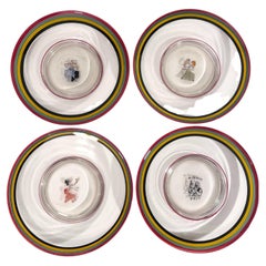 Collection of 4 John Held Jr. Painted Art Deco Cocktail Bar Serving Plates 1932