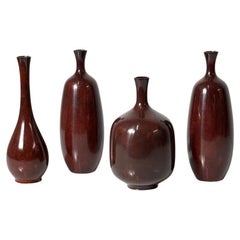 Collection of 4 Mid 20th Century Japanese Bronze Ikebana Bud Vases circa 1950s