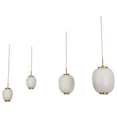 Collection of 4 Opaline Glass and Brass Ceiling Fixtures, Bent Karlby for Lyfa