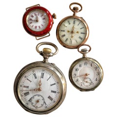 Collection of 4 Pocket Breguet Silver, Gold Watches, Enamel Pearls, Swiss SALE 