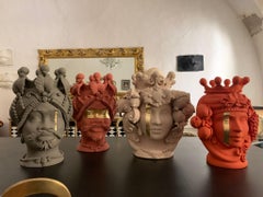 Collection of 4 Vases Moor Head, Handmade in Italy, 2019, Unique Design