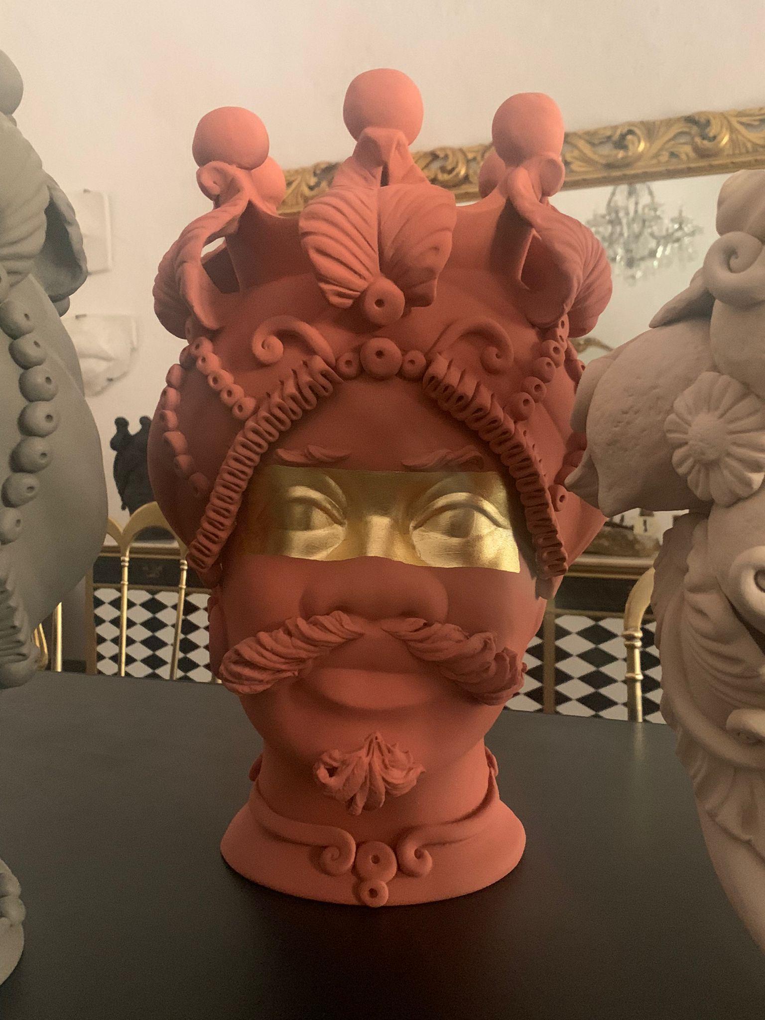 Modern Collection of 4 Vases Moor Head, Handmade in Italy, 2019, Unique Design For Sale