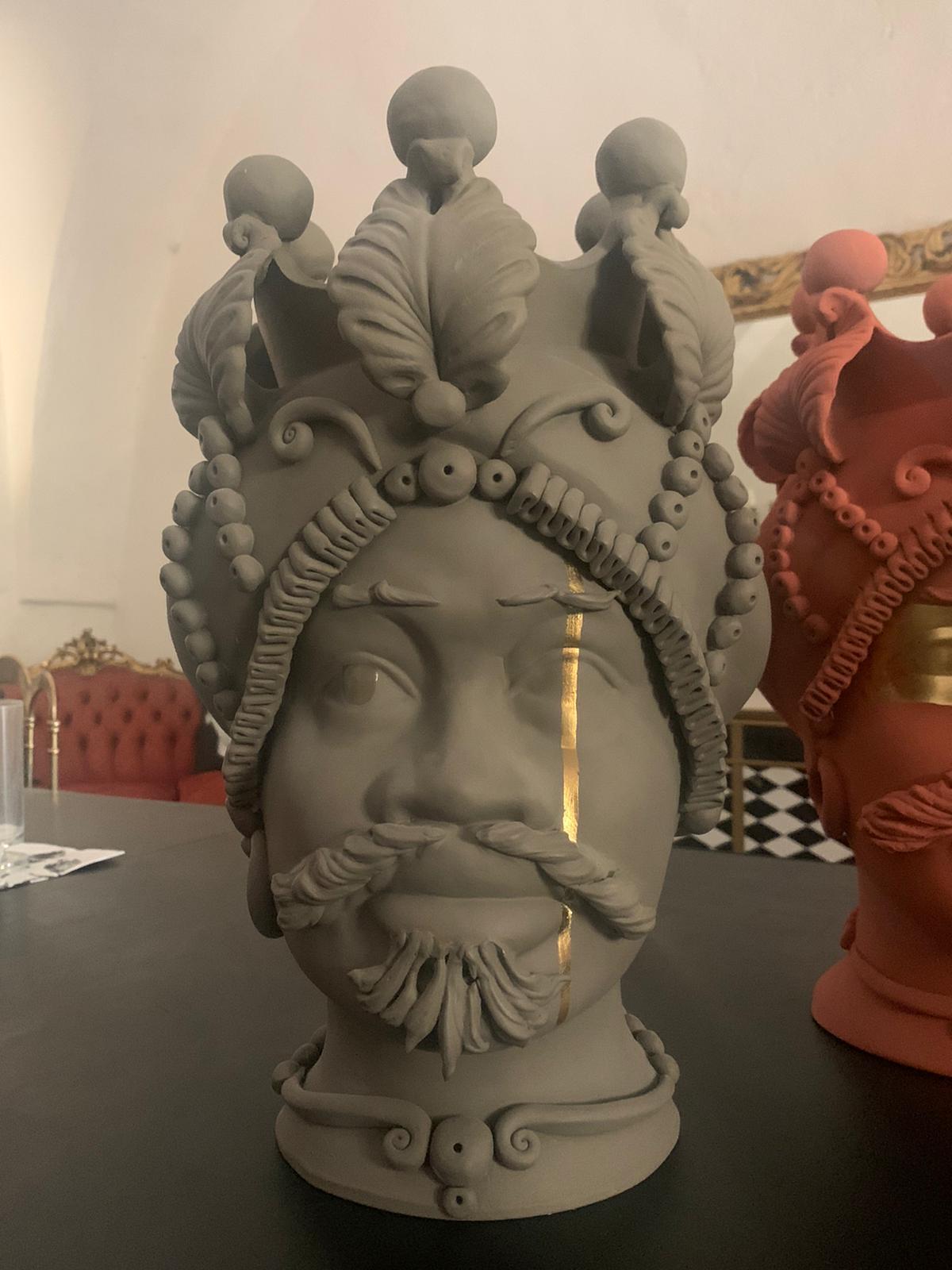 Italian Collection of 4 Vases Moor Head, Handmade in Italy, 2019, Unique Design For Sale