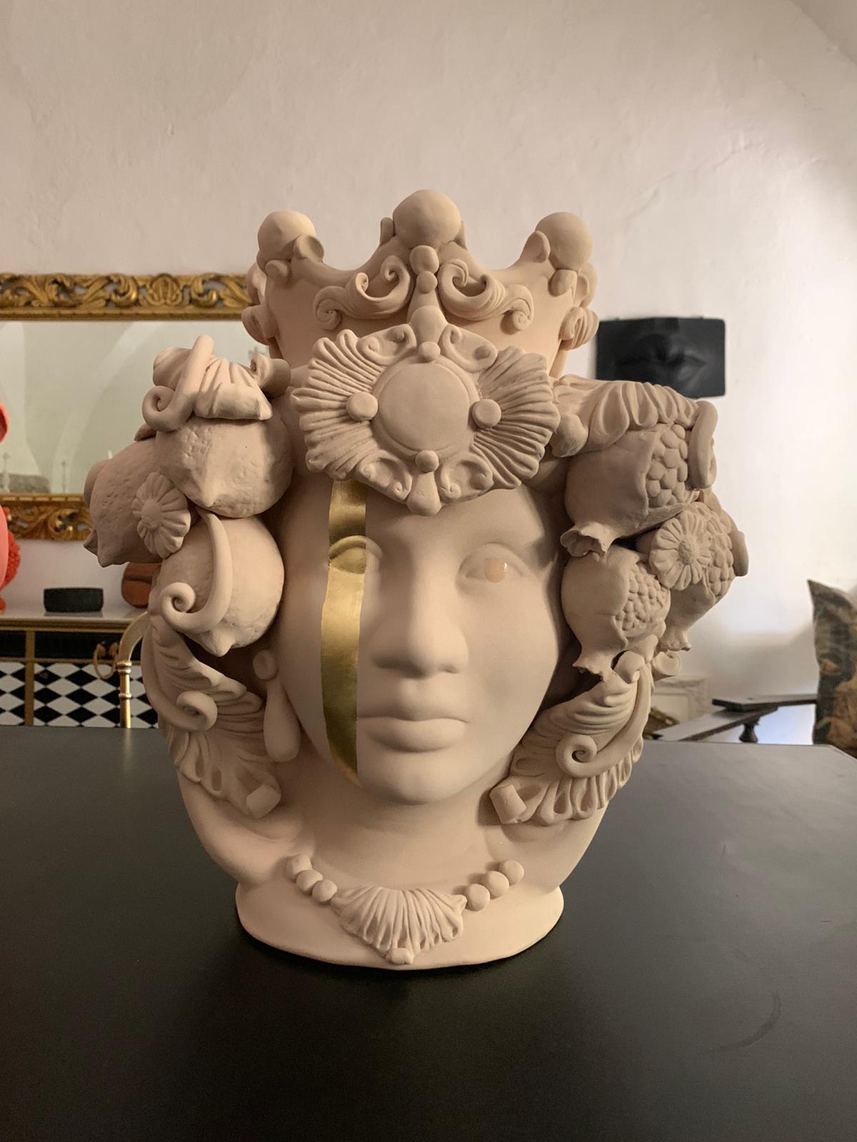 Hand-Crafted Collection of 4 Vases Moor Head, Handmade in Italy, 2019, Unique Design For Sale