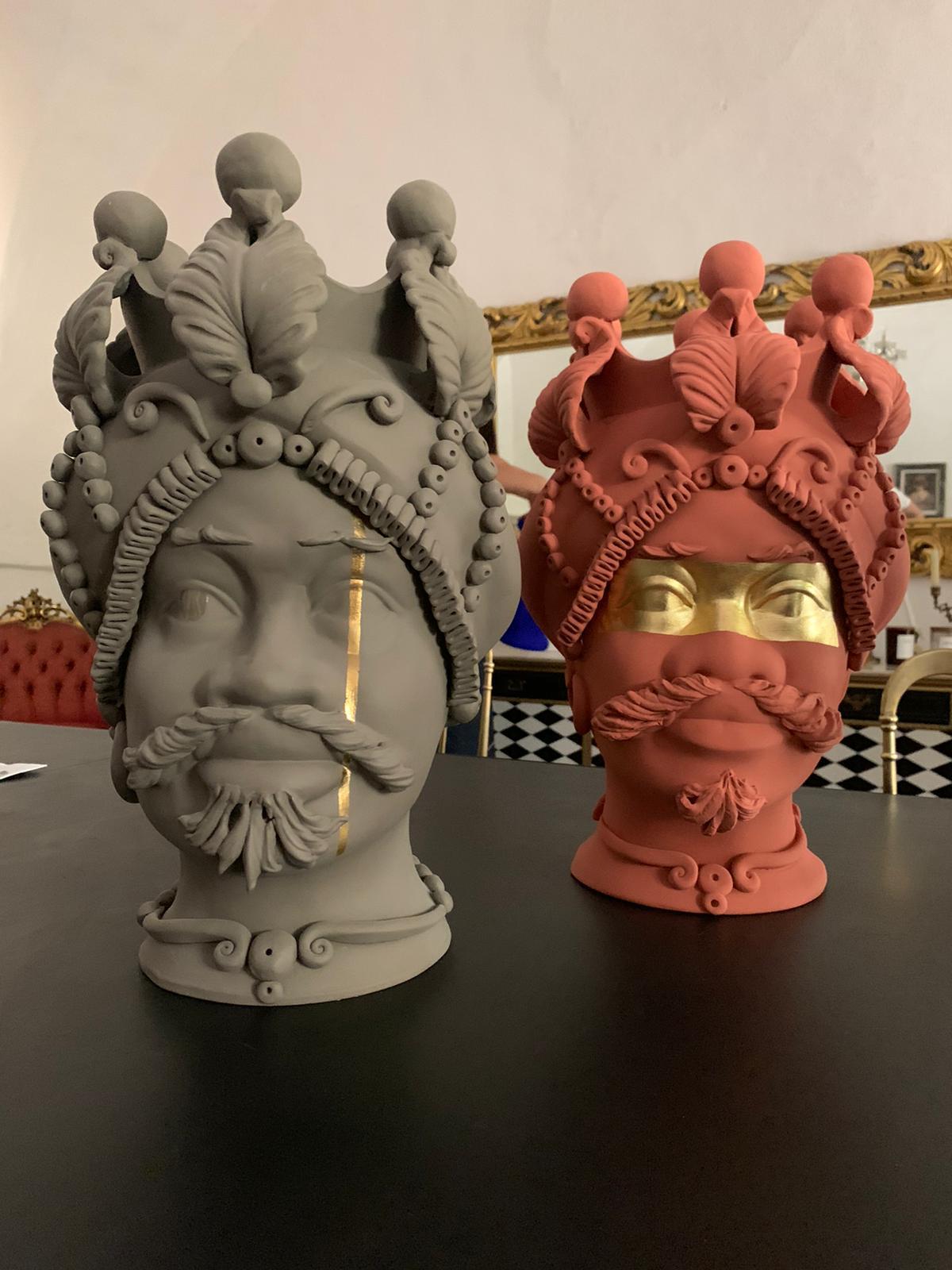 Contemporary Collection of 4 Vases Moor Head, Handmade in Italy, 2019, Unique Design For Sale