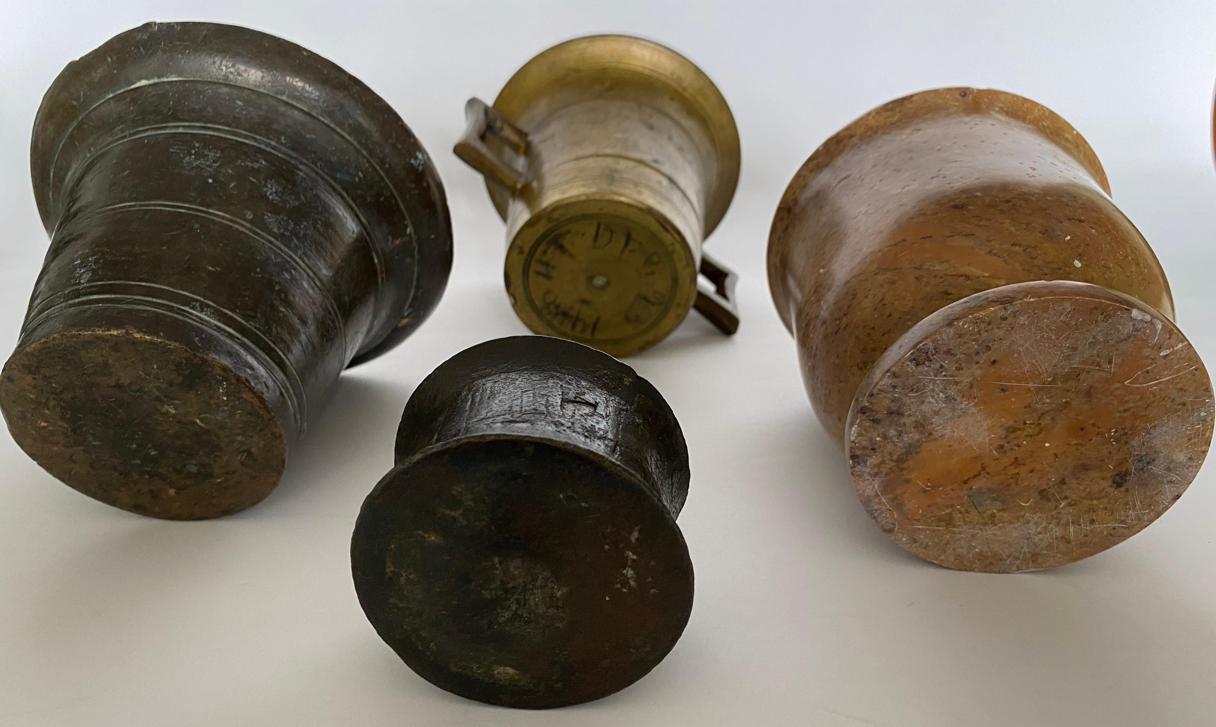 18th Century and Earlier Collection of 4 Vintage Pharmacy Mortars, Bronze and Marble, 17th-20th Century For Sale