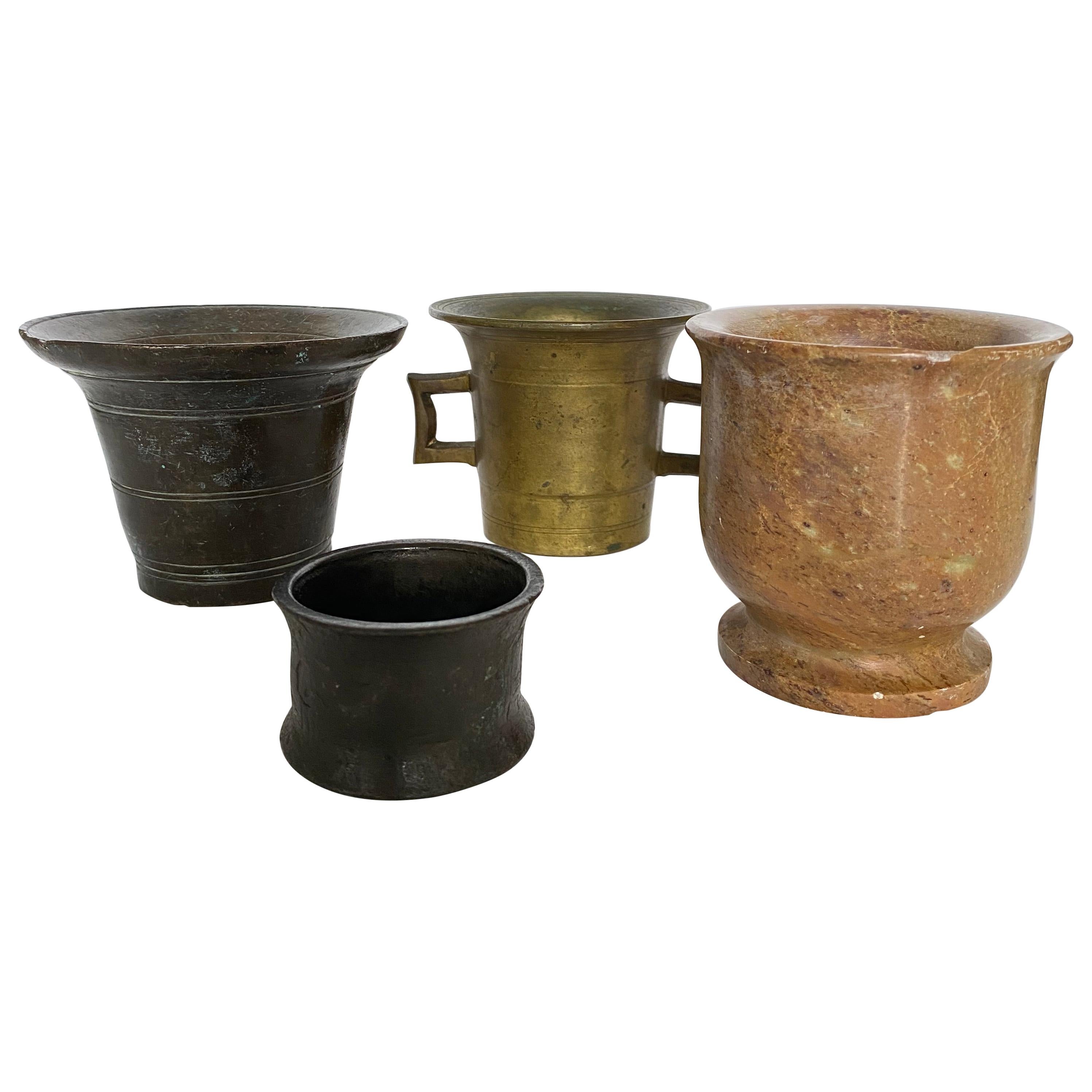 Collection of 4 Vintage Pharmacy Mortars, Bronze and Marble, 17th-20th Century