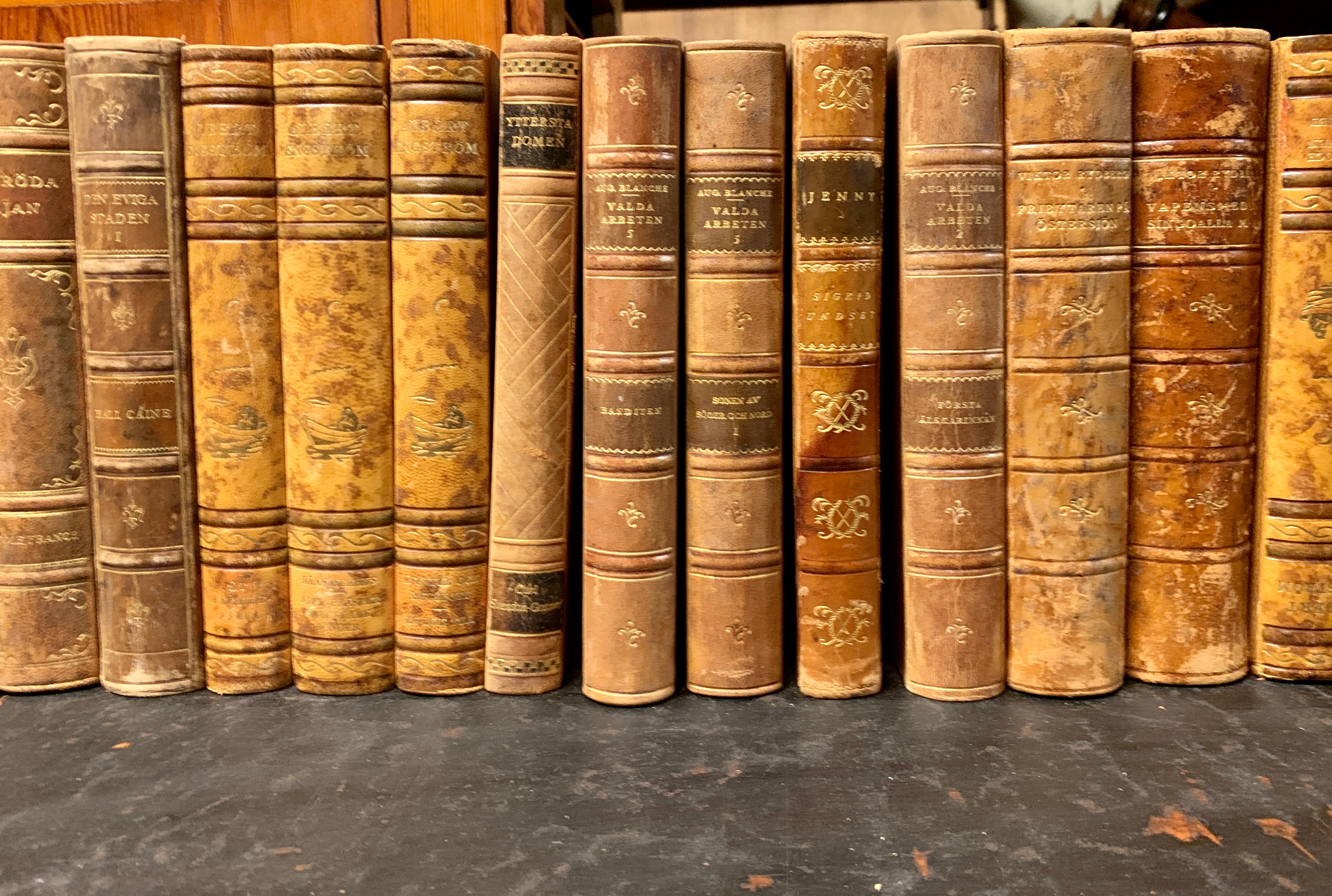 Collection of 40 Swedish 20th Century Leather-Bound Books In Good Condition In Haddonfield, NJ