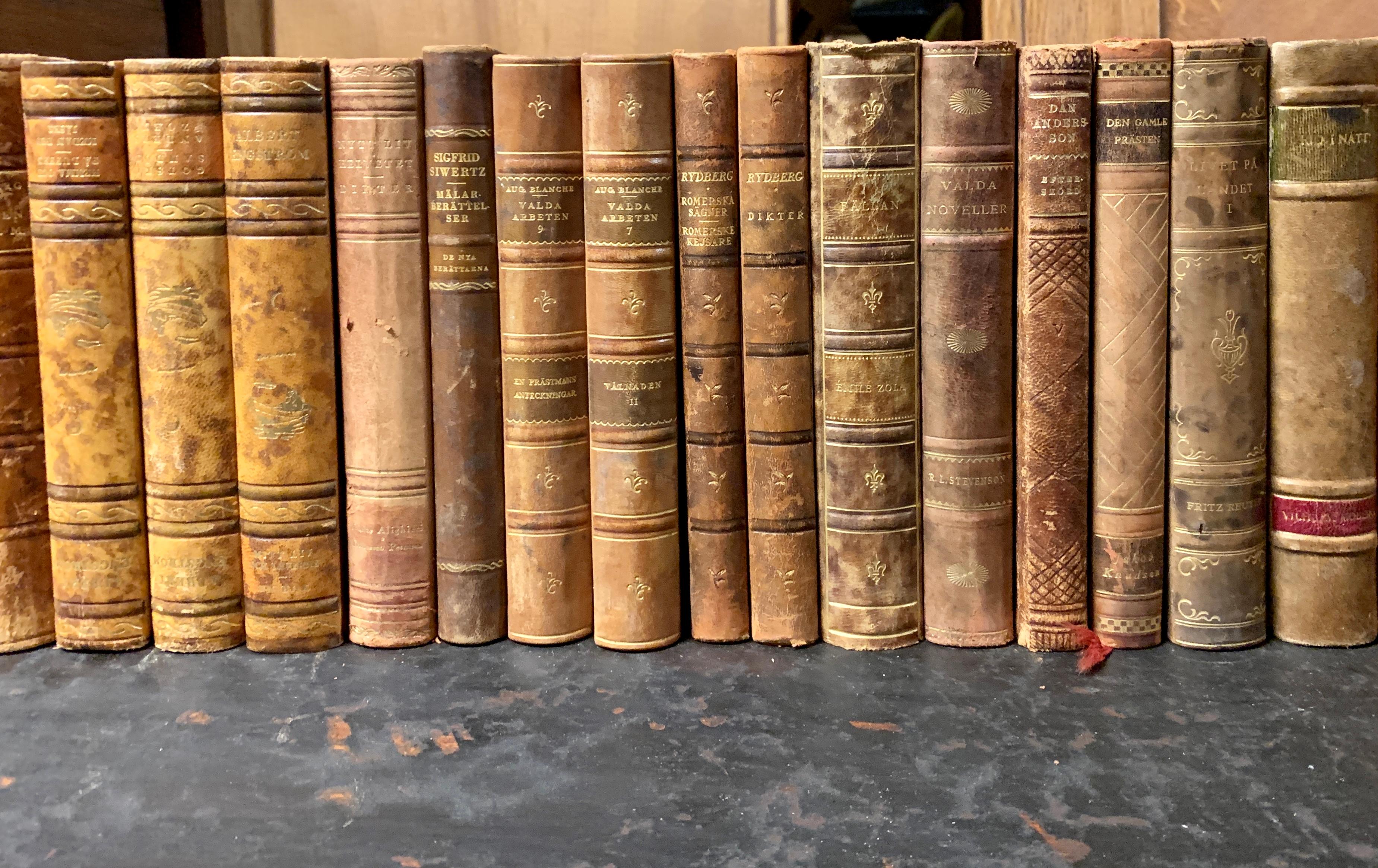 Collection of 40 Swedish 20th Century Leather-Bound Books 1