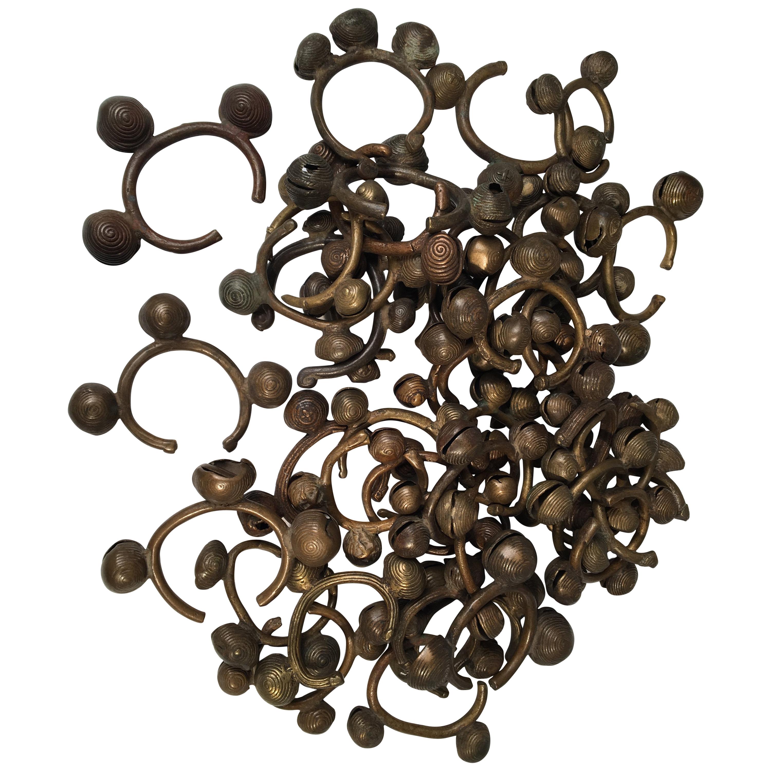 Collection of 42 African Tribal Bell Bracelets, Bronze