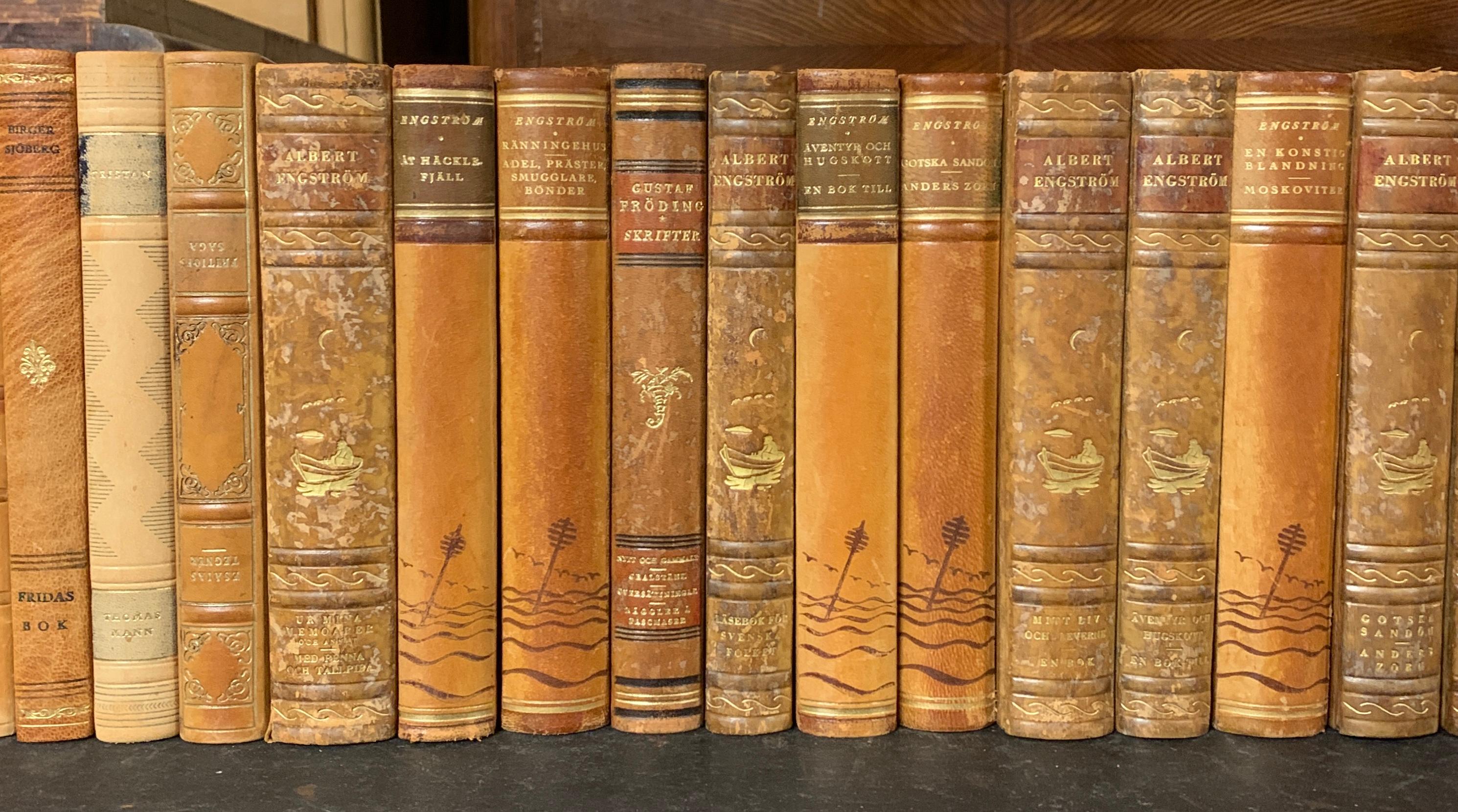 Kollektion von 42 schwedischen, ledergebundenen Büchern aus dem frühen 20. Jahrhundert im Zustand „Gut“ im Angebot in Haddonfield, NJ