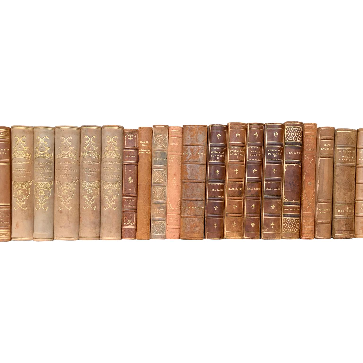 Collection of 43 Scandinavian Antique Leather-Bound Books In Good Condition In Haddonfield, NJ