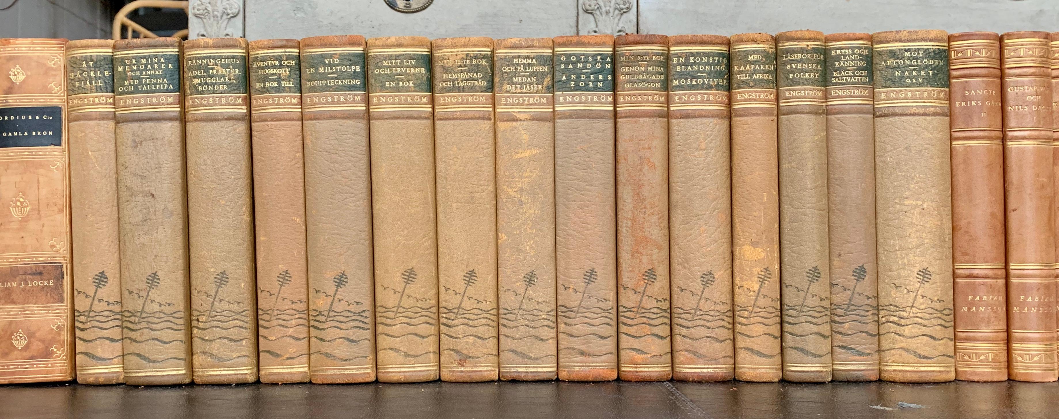 20th Century Collection of 43 Scandinavian Antique Leather-Bound Books