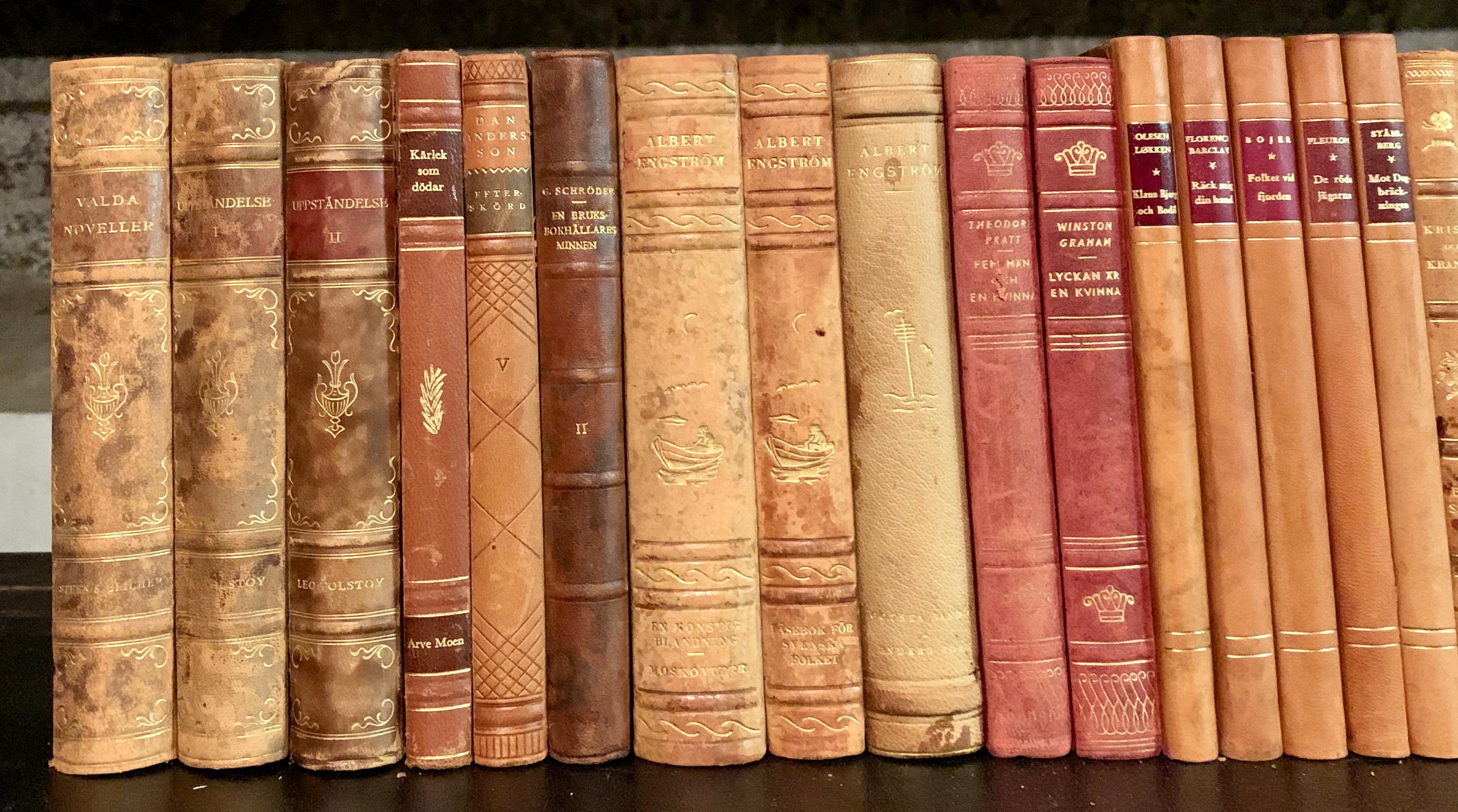 Collection of 45 Scandinavian Antique Leather-Bound Books In Good Condition In Haddonfield, NJ