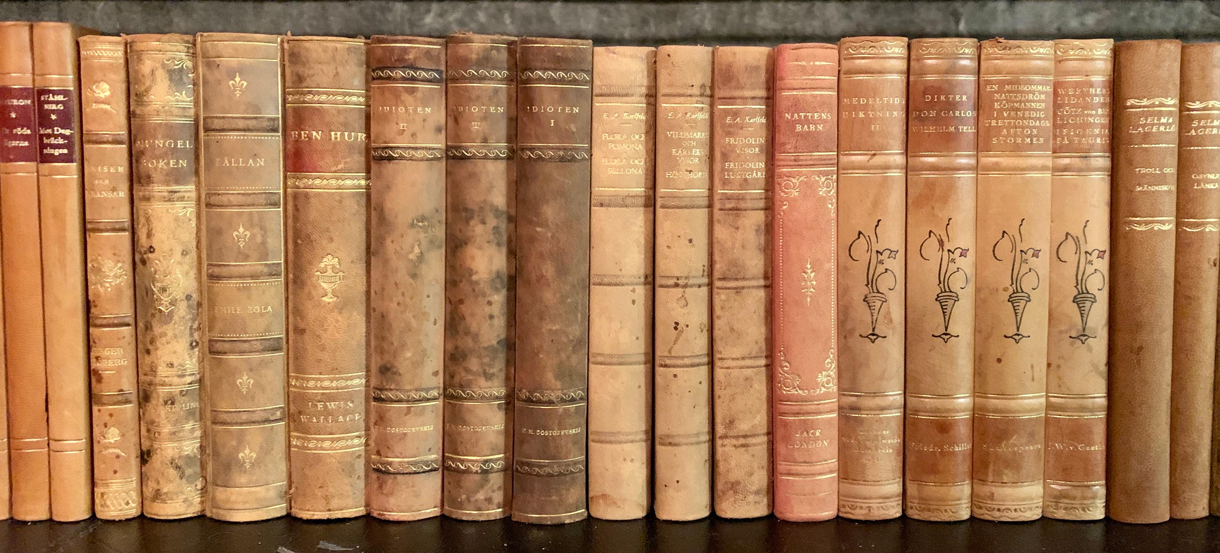 20th Century Collection of 45 Scandinavian Antique Leather-Bound Books