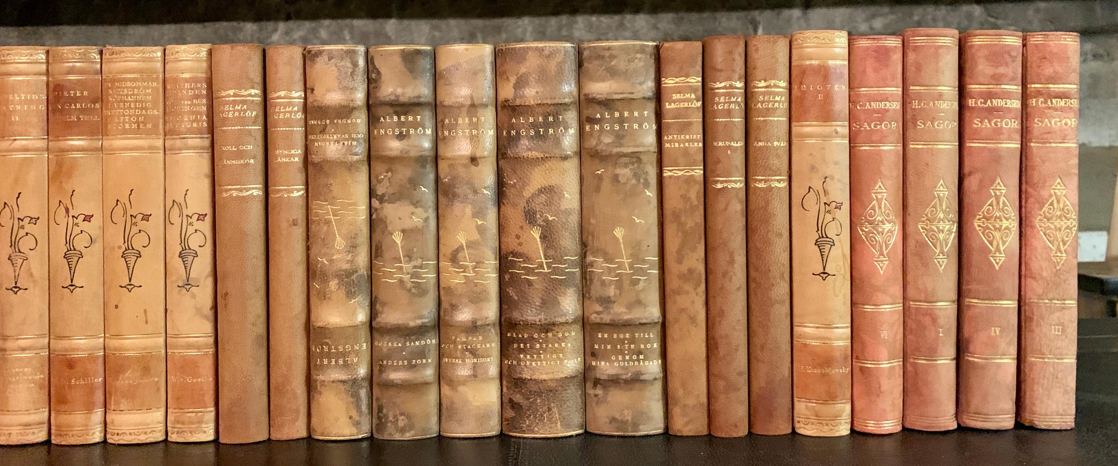 Collection of 45 Scandinavian Antique Leather-Bound Books 1