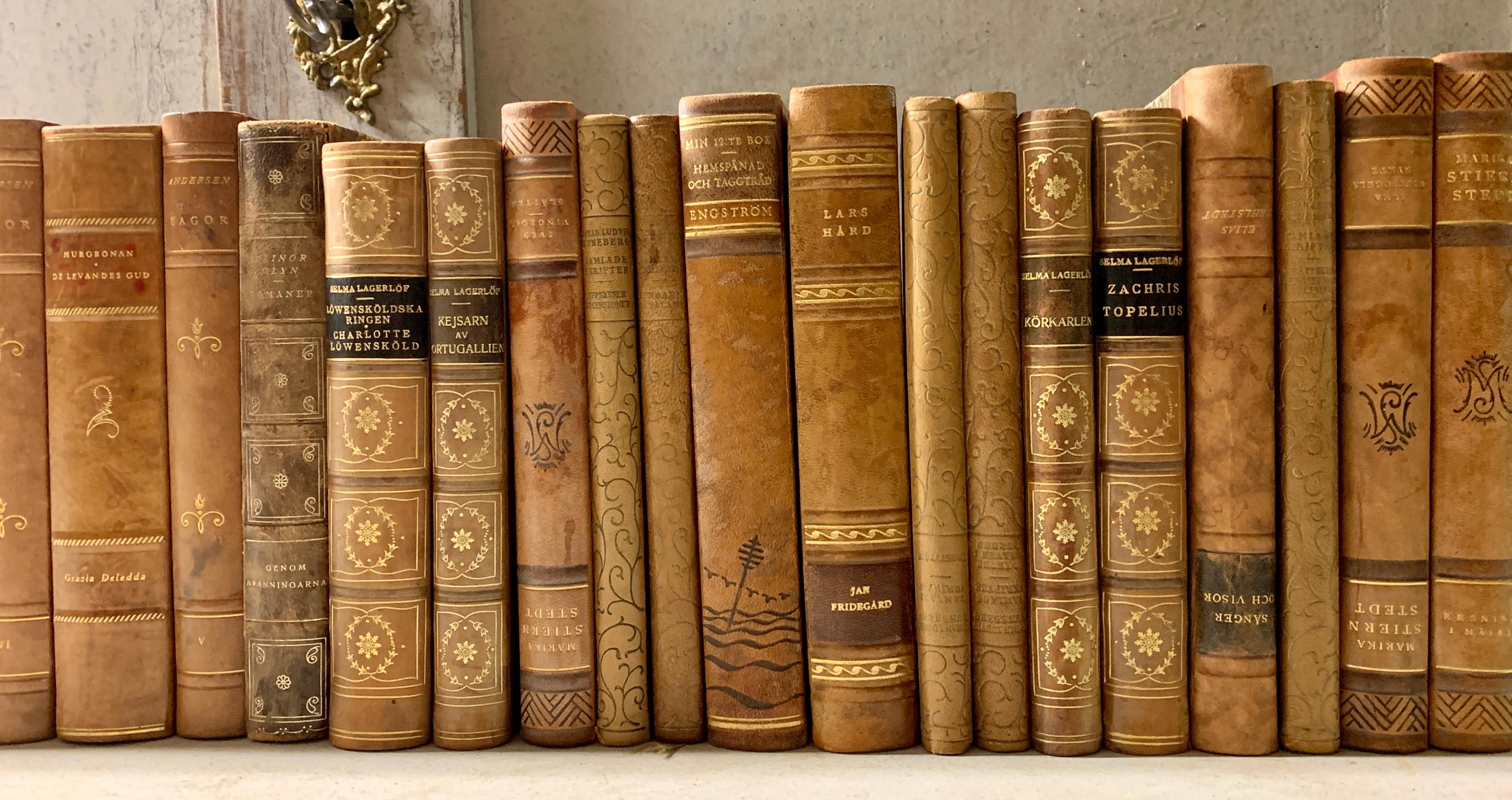 The Collective of 47 Swedish 20th Century Leather-Bound Books (Collection de 47 livres suédois reliés en cuir du 20e siècle) Bon état - En vente à Haddonfield, NJ