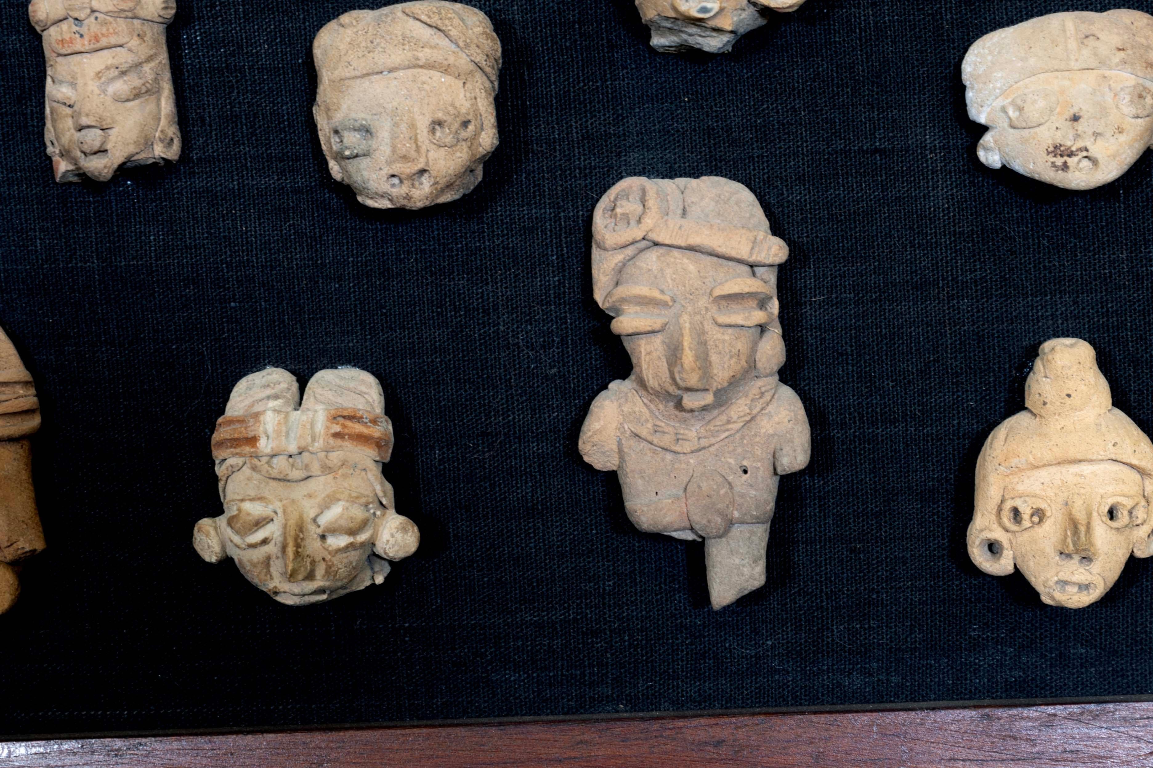 Collection of 48 Antique Pre-Columbian Hand-Built Pottery Heads & Bust Artifacts In Good Condition In Keego Harbor, MI