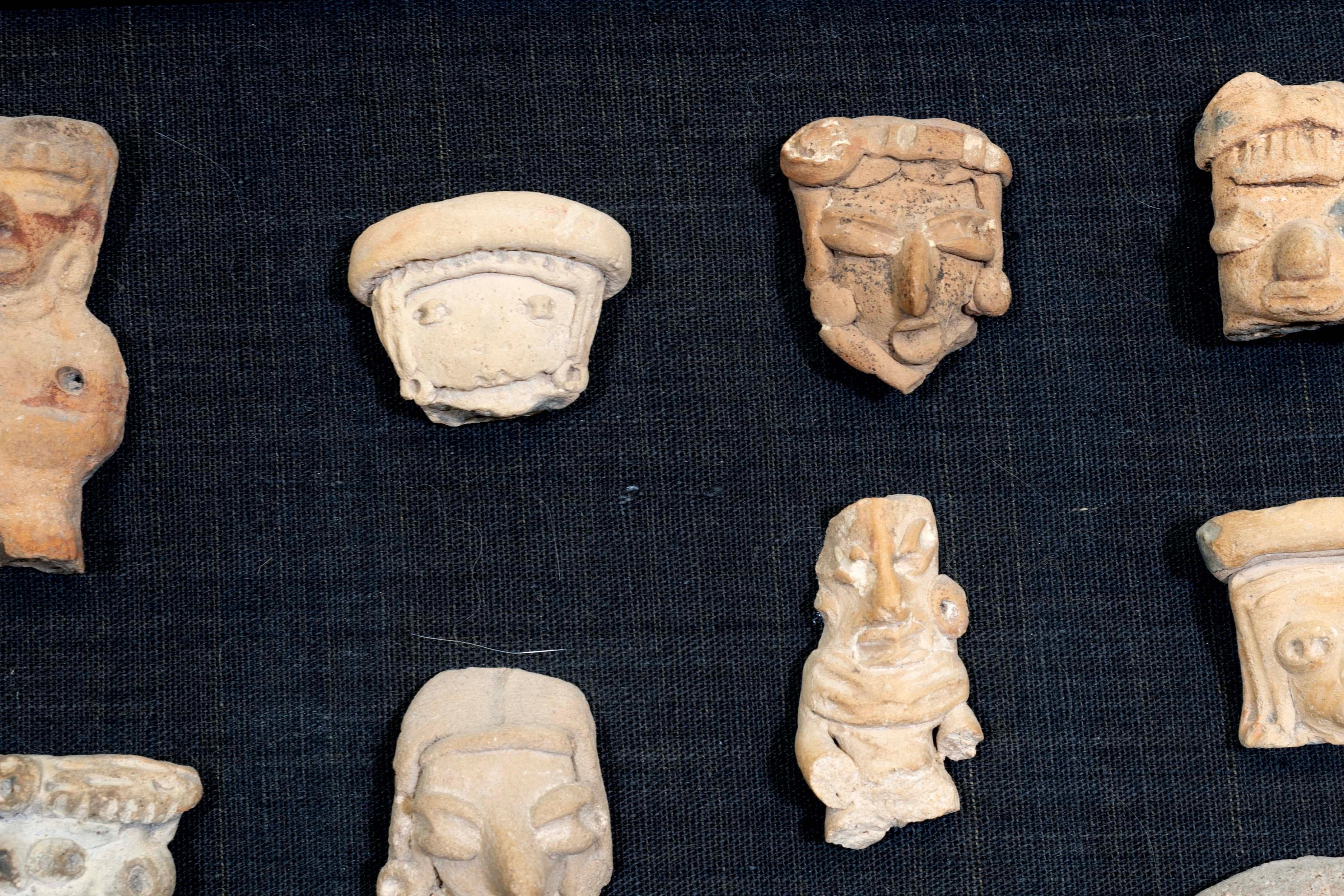 Collection of 48 Antique Pre-Columbian Hand-Built Pottery Heads & Bust Artifacts 1