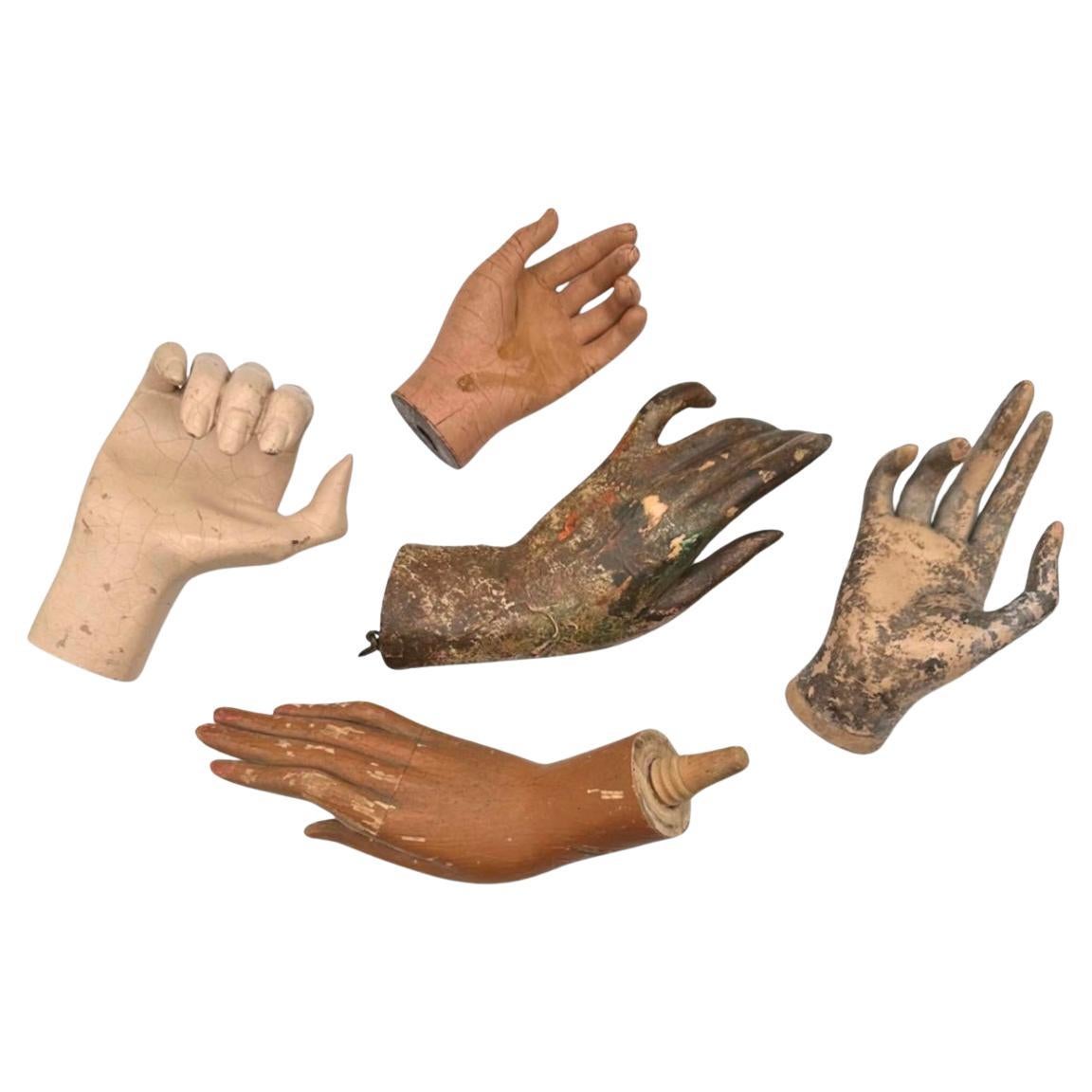 Colección De 5 Manos De Maniquí Antiguas