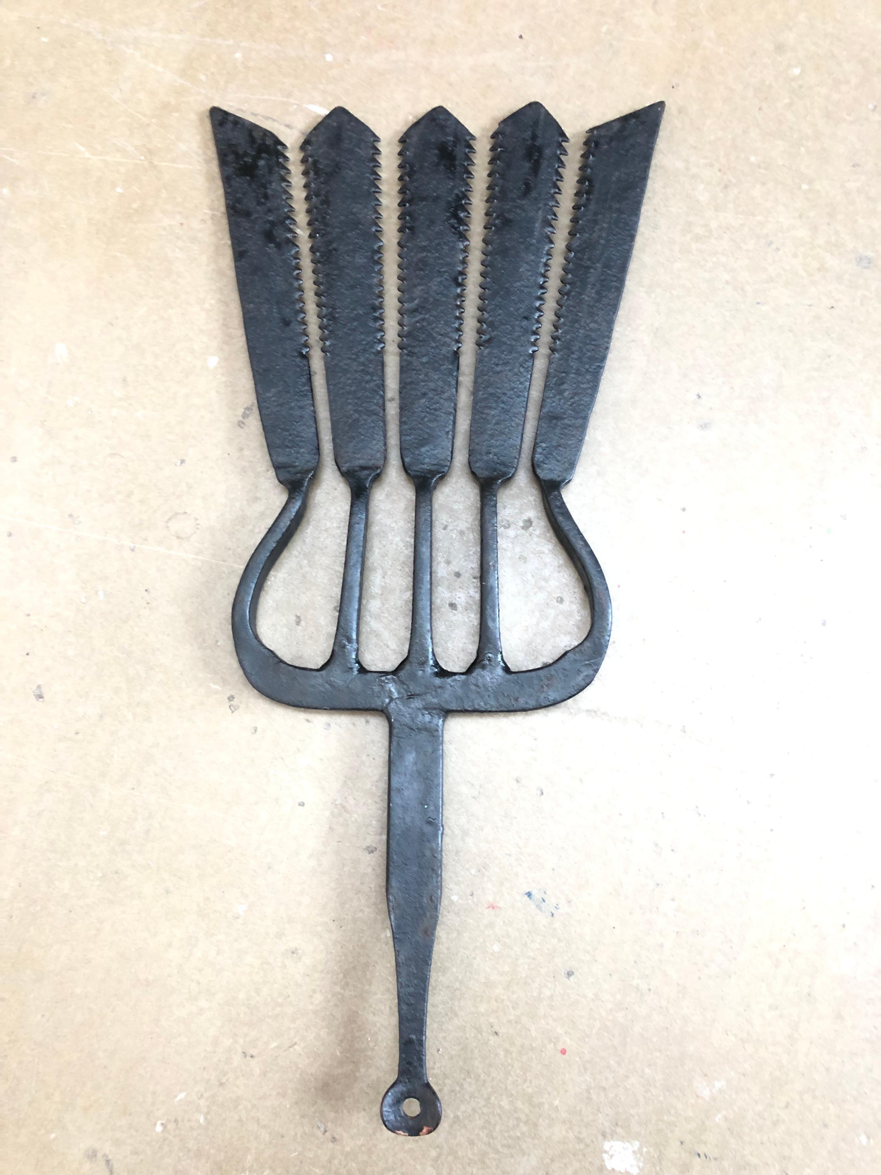Collection of 5 Antique Wrought Iron Eel Forks For Sale 4