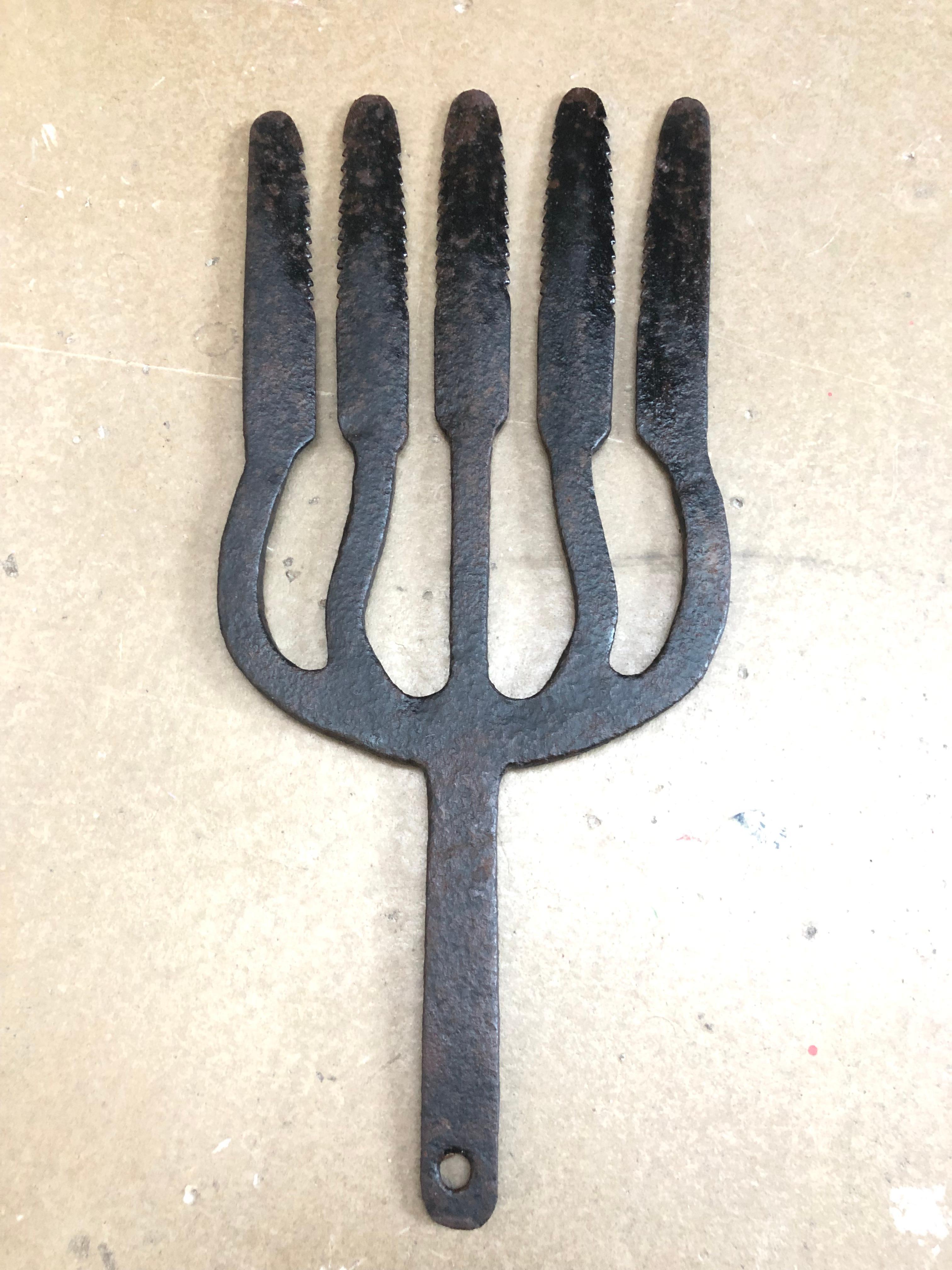 Collection of 5 Antique Wrought Iron Eel Forks For Sale 8