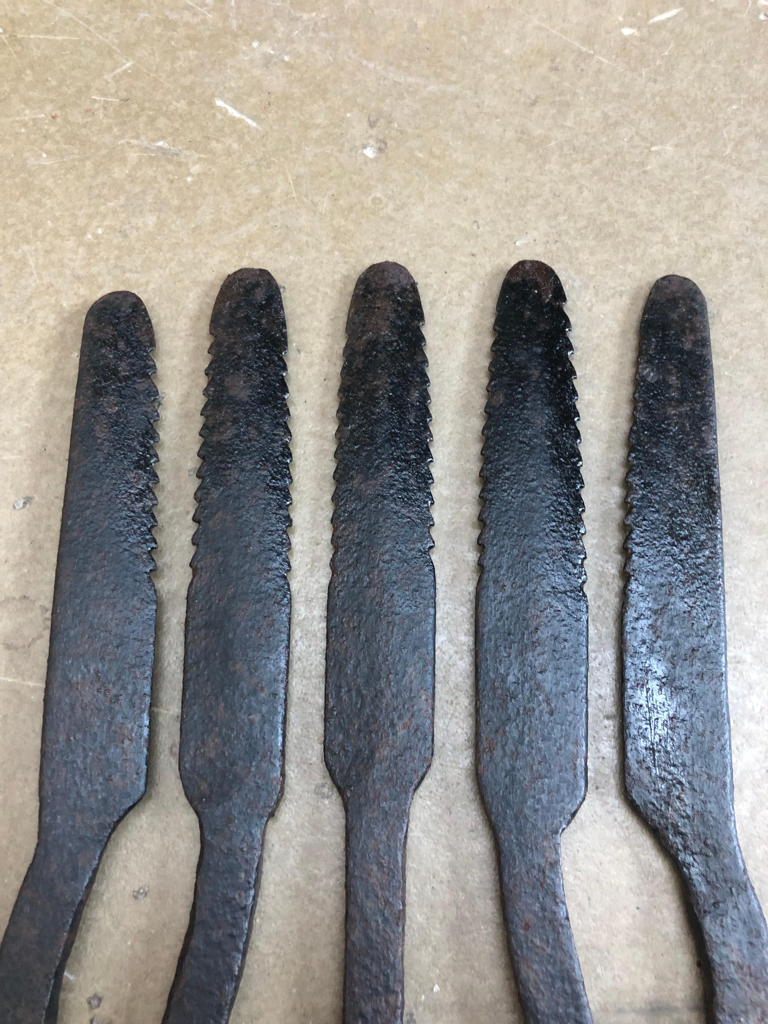 Collection of 5 Antique Wrought Iron Eel Forks For Sale 9