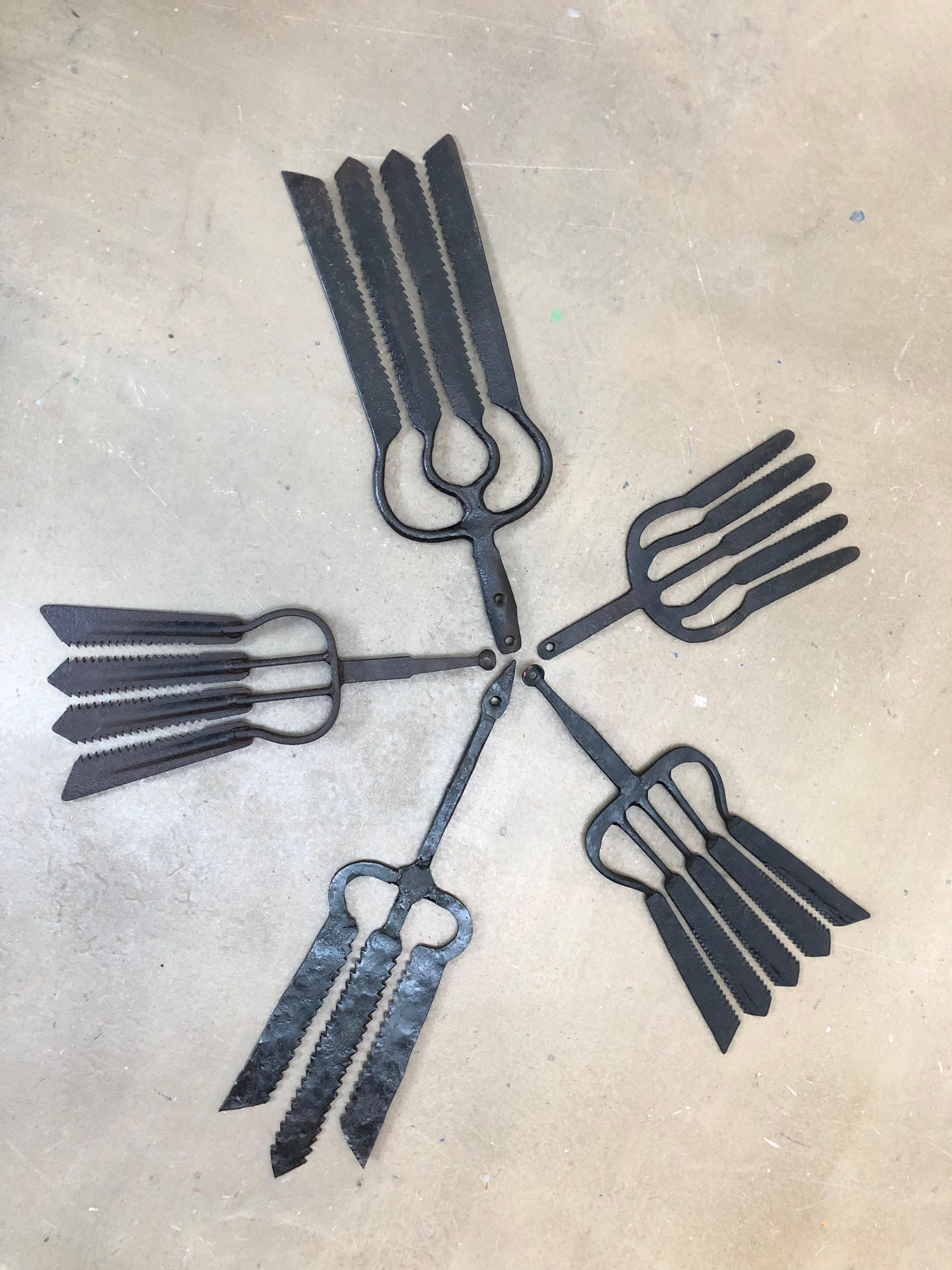 Collection of 5 Antique Wrought Iron Eel Forks For Sale 11