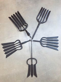 Collection of 5 Antique Wrought Iron Eel Forks