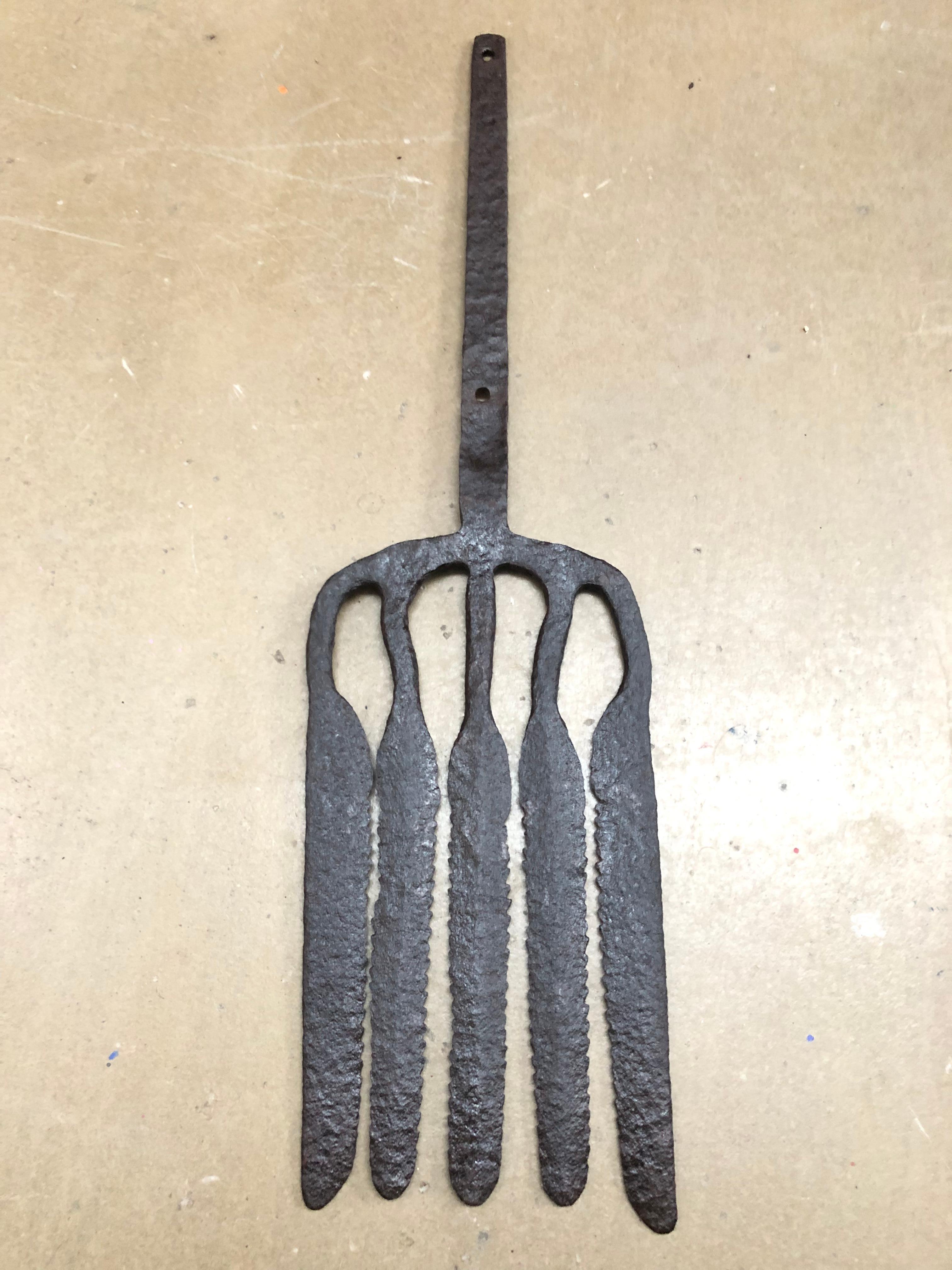 Folk Art Collection of 5 Antique Wrought Iron Eel Forks