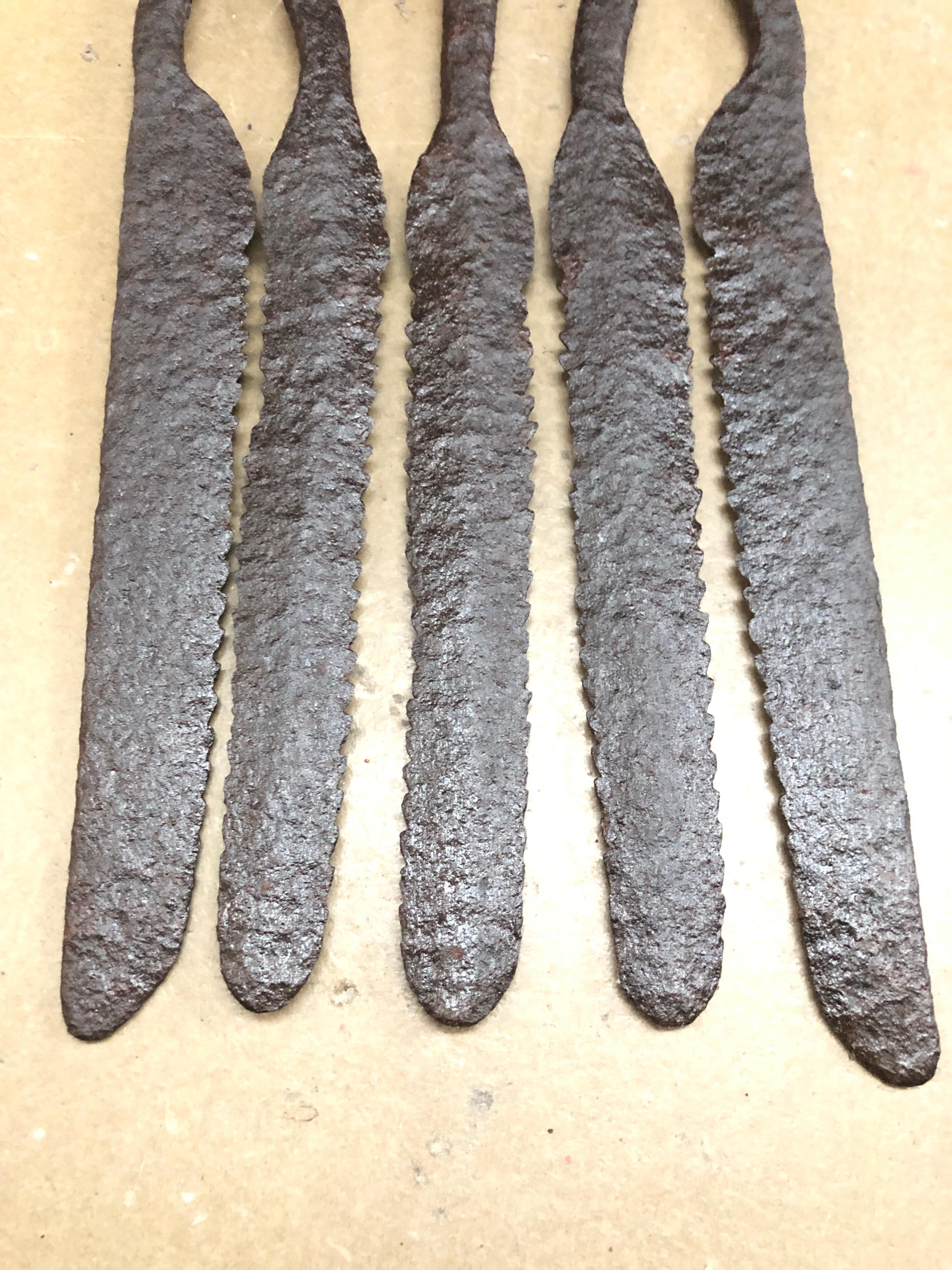 Danish Collection of 5 Antique Wrought Iron Eel Forks