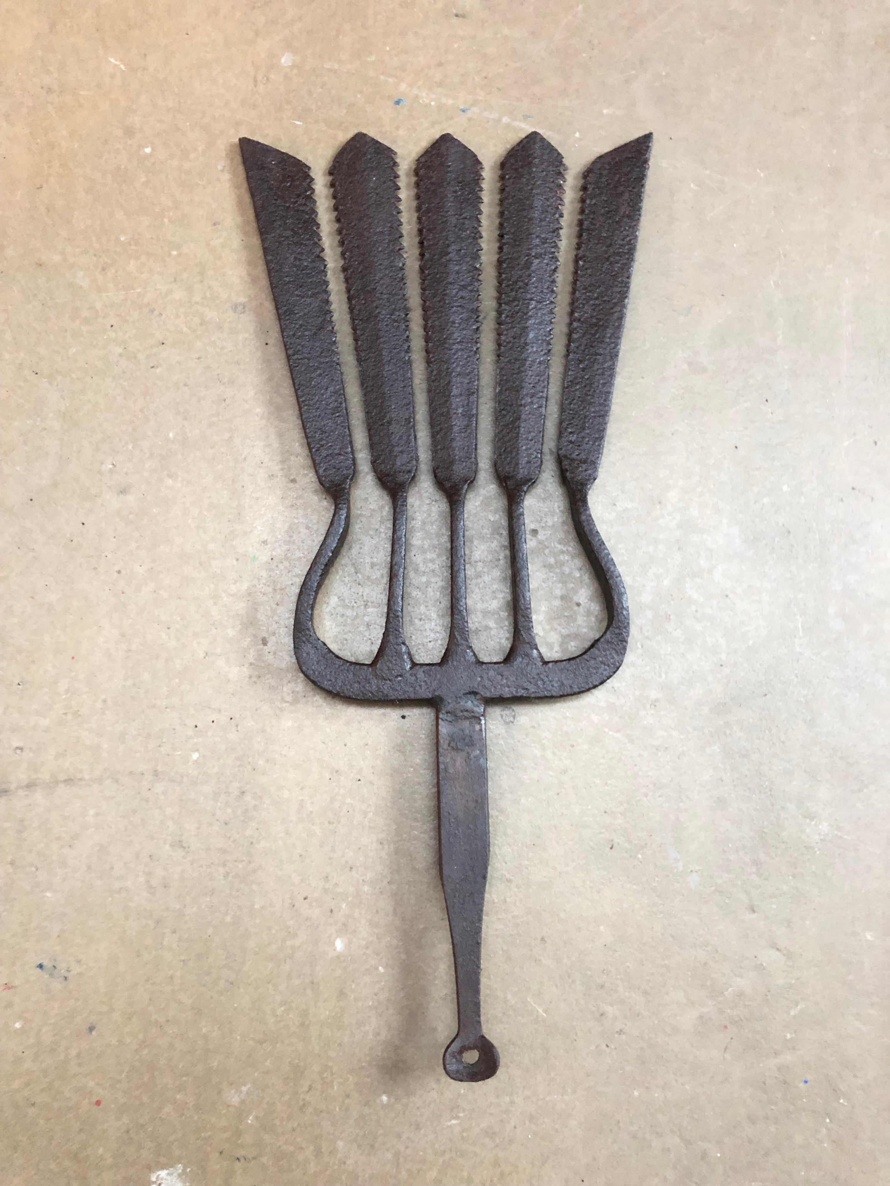 Danish Collection of 5 Antique Wrought Iron Eel Forks For Sale