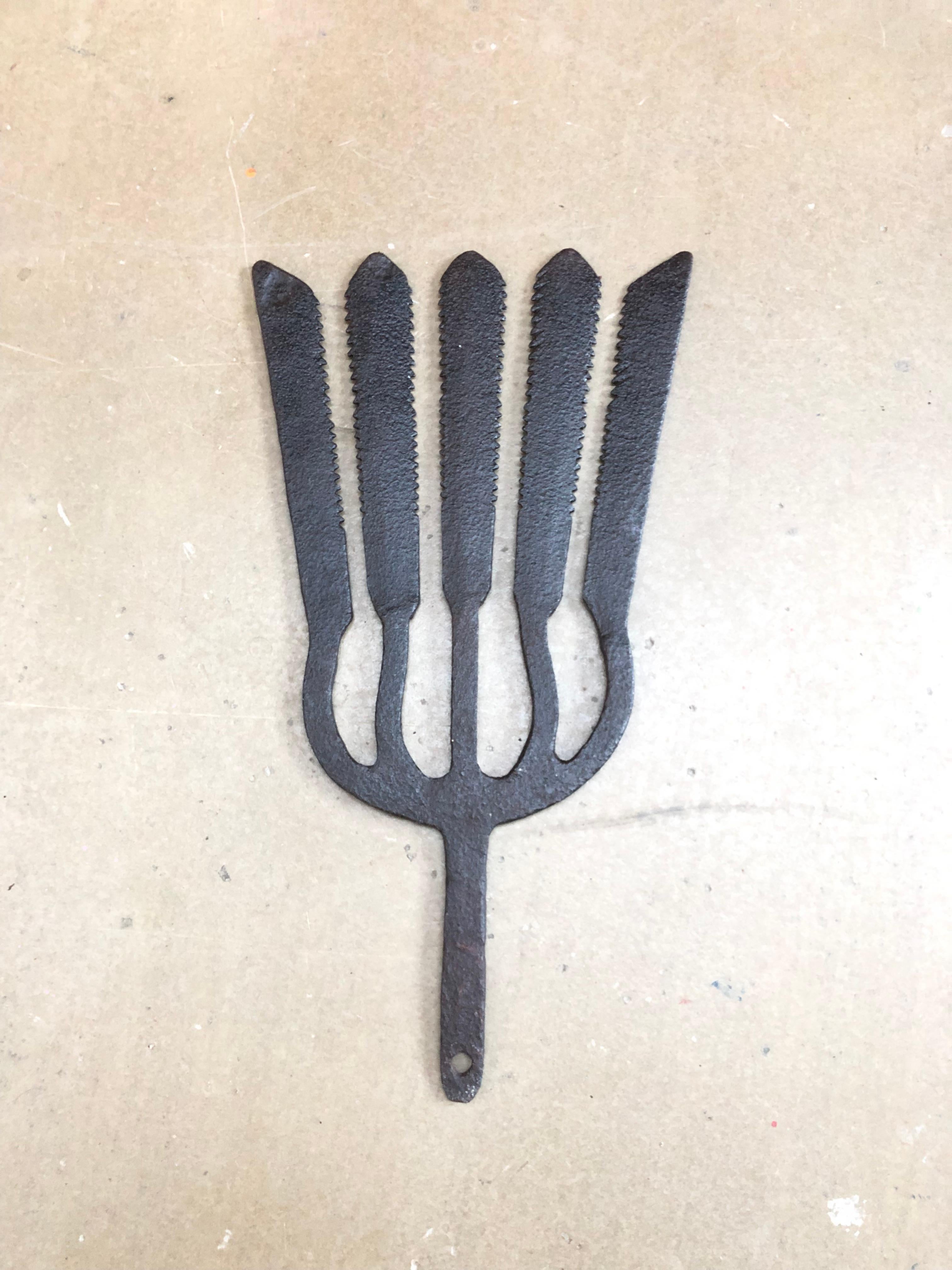 Hand-Crafted Collection of 5 Antique Wrought Iron Eel Forks For Sale