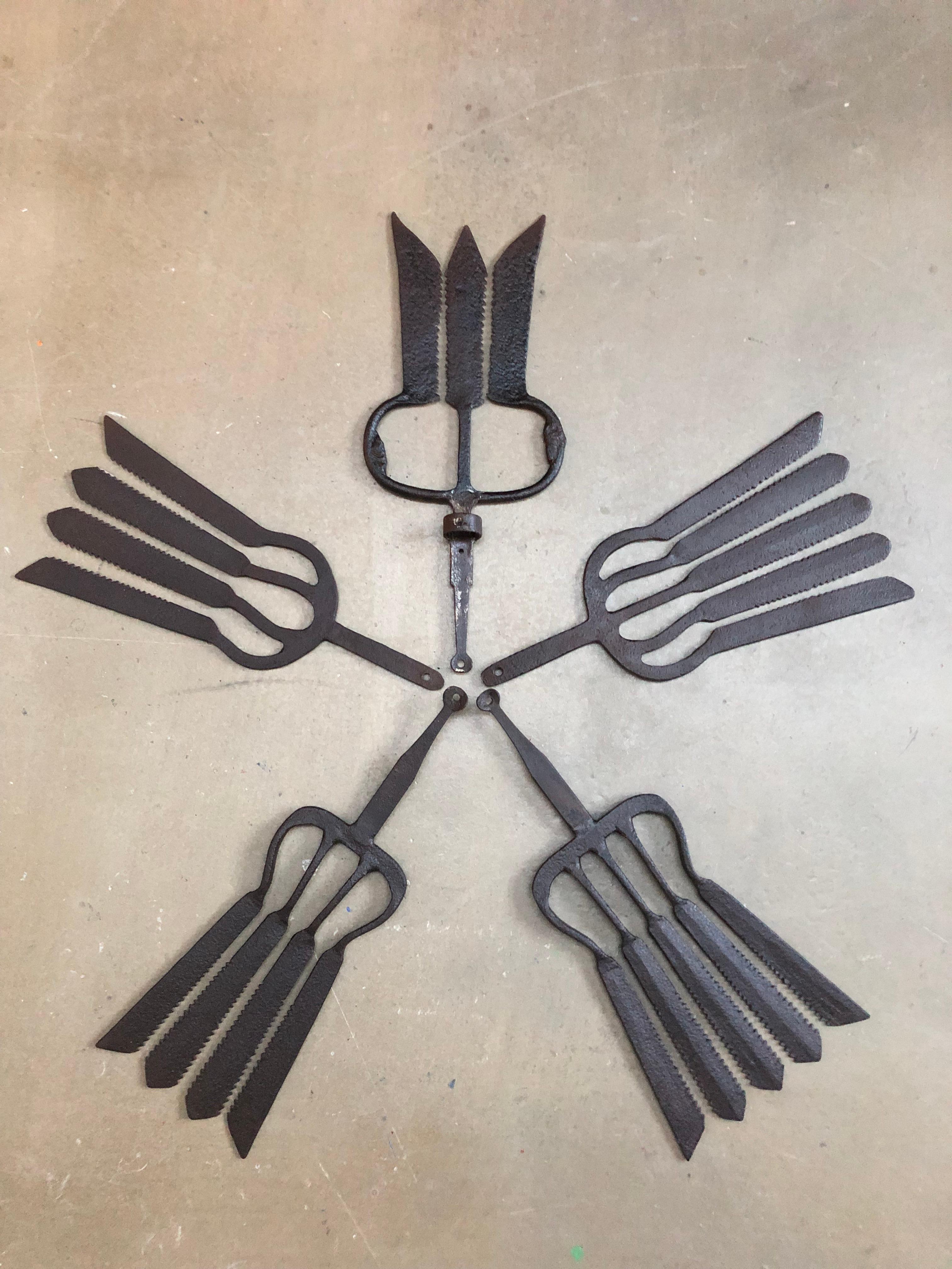 18th Century and Earlier Collection of 5 Antique Wrought Iron Eel Forks For Sale
