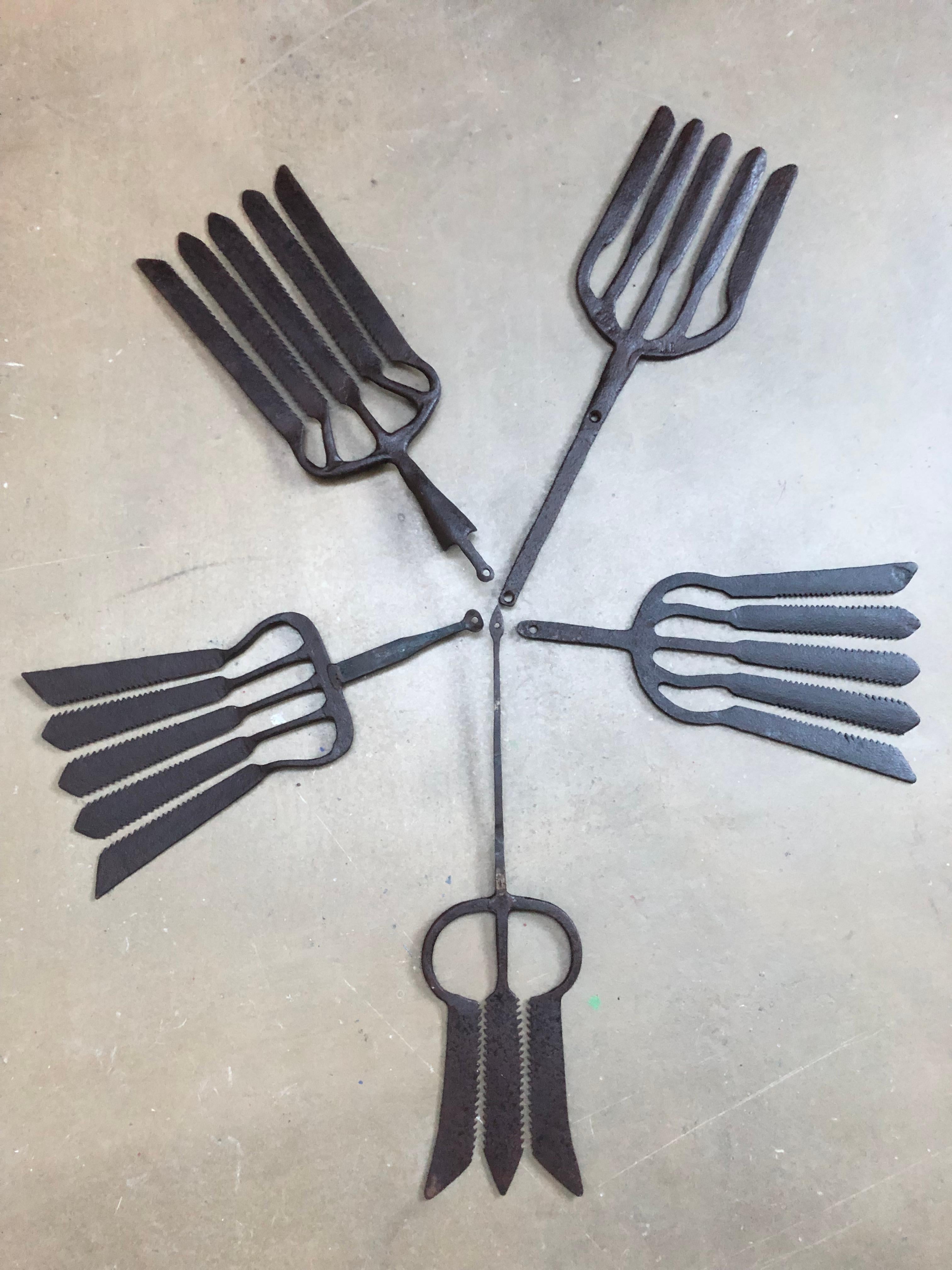 Collection of 5 Antique Wrought Iron Eel Forks For Sale 2