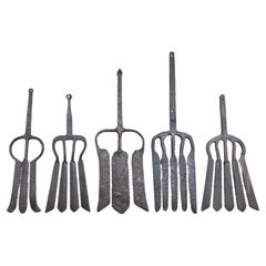 Collection of 5 Antique Wrought Iron Eel Forks