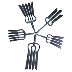 Collection of 5 Antique Wrought Iron Eel Forks