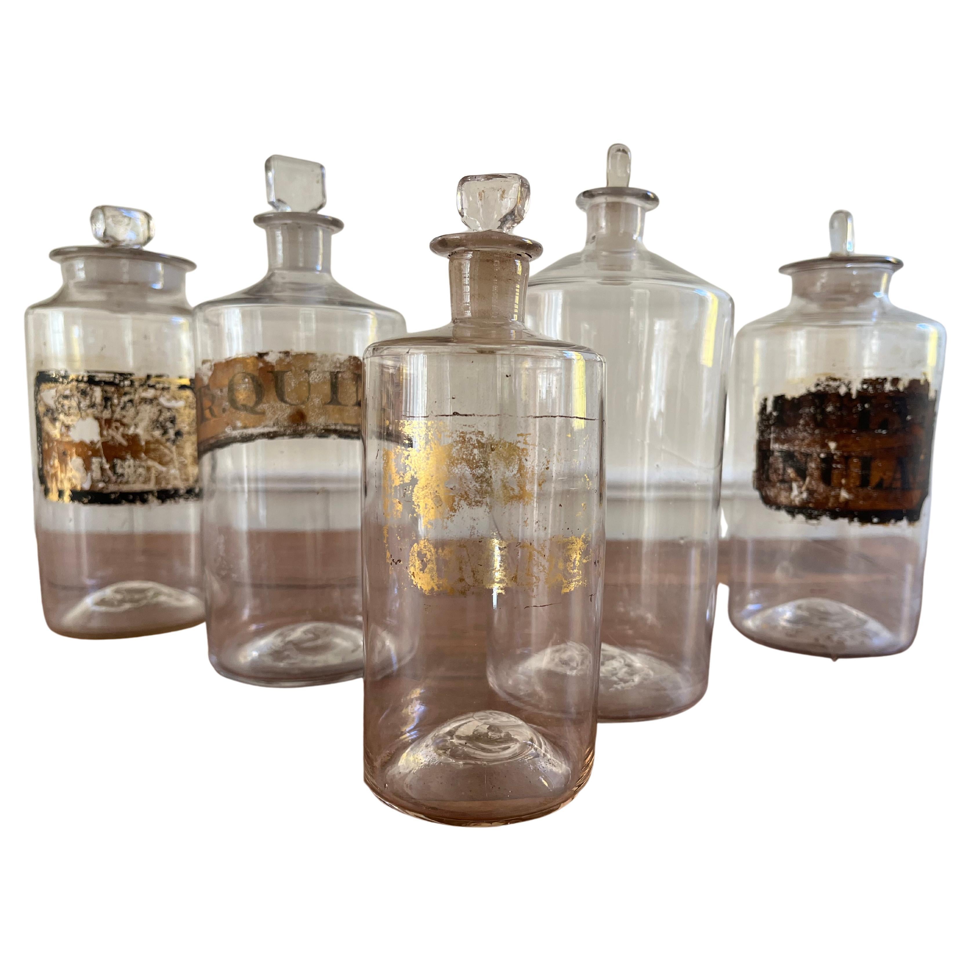 Collection of 5 Apothecary Bottles, Circa 1850 For Sale