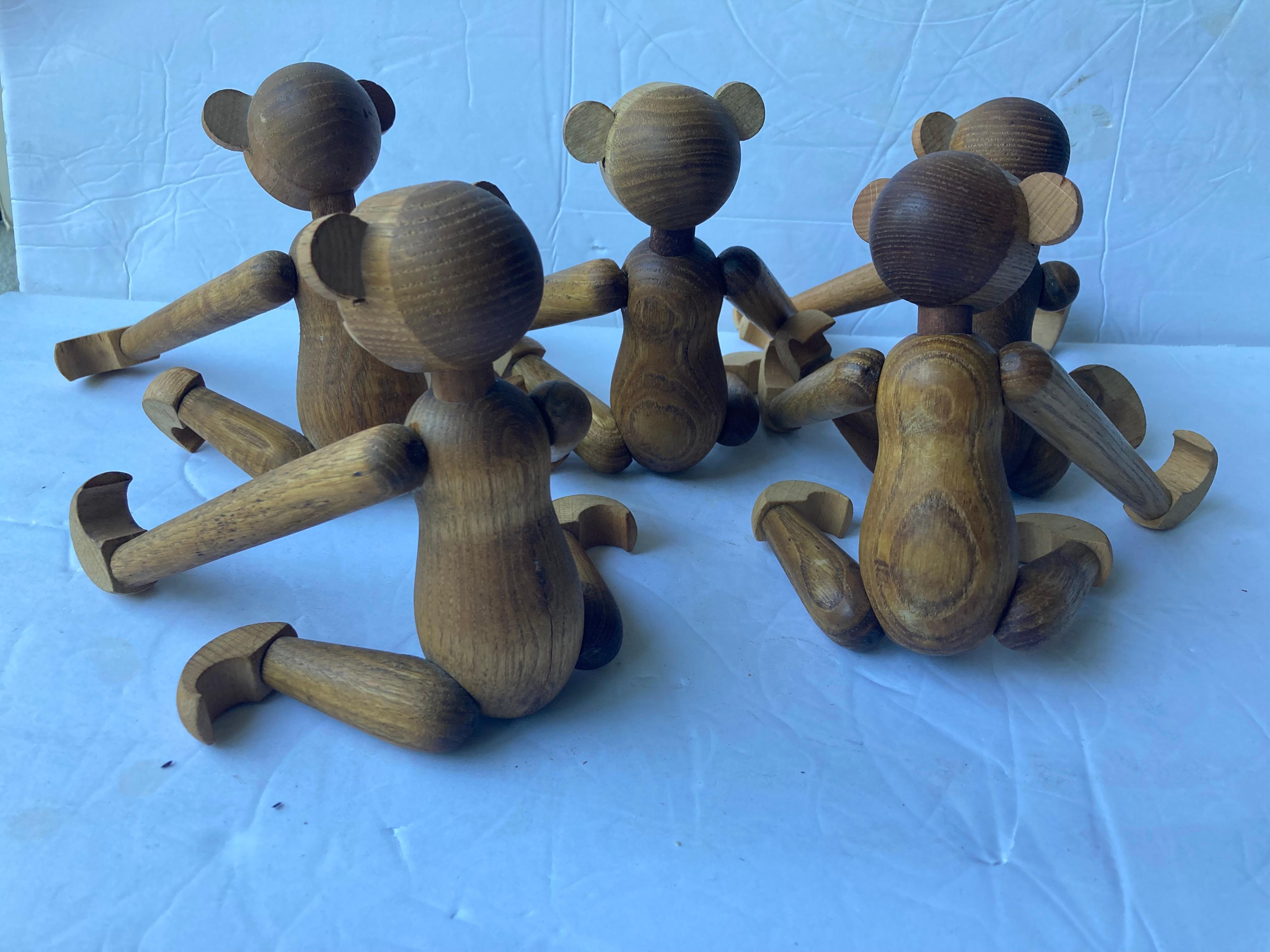Modern Collection of 5 Articulated Wooden Monkeys/Toys/Sculptures in Style of Bojesen For Sale