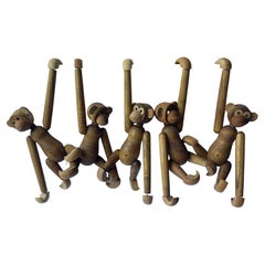Collection of 5 Articulated Wooden Monkeys/Toys/Sculptures in Style of Bojesen