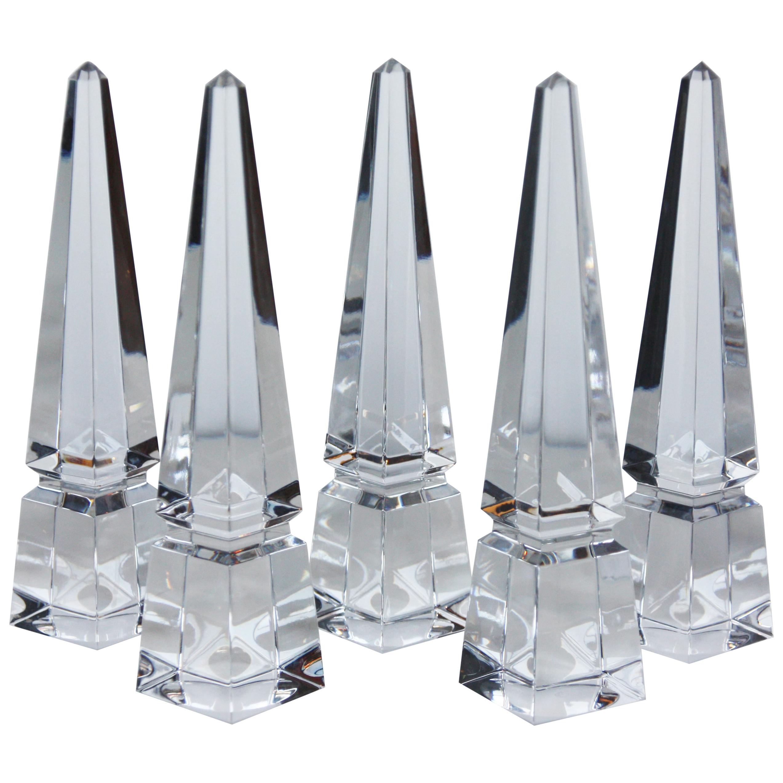 Collection of 5 Baccarat Crystal Obelisks