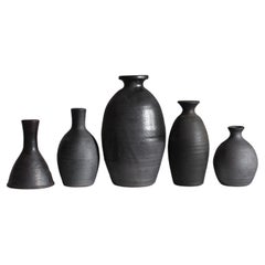 Collection of 5 C.1960s Japanese Wabi Sabi Blackened Mashiko Vessels (10)