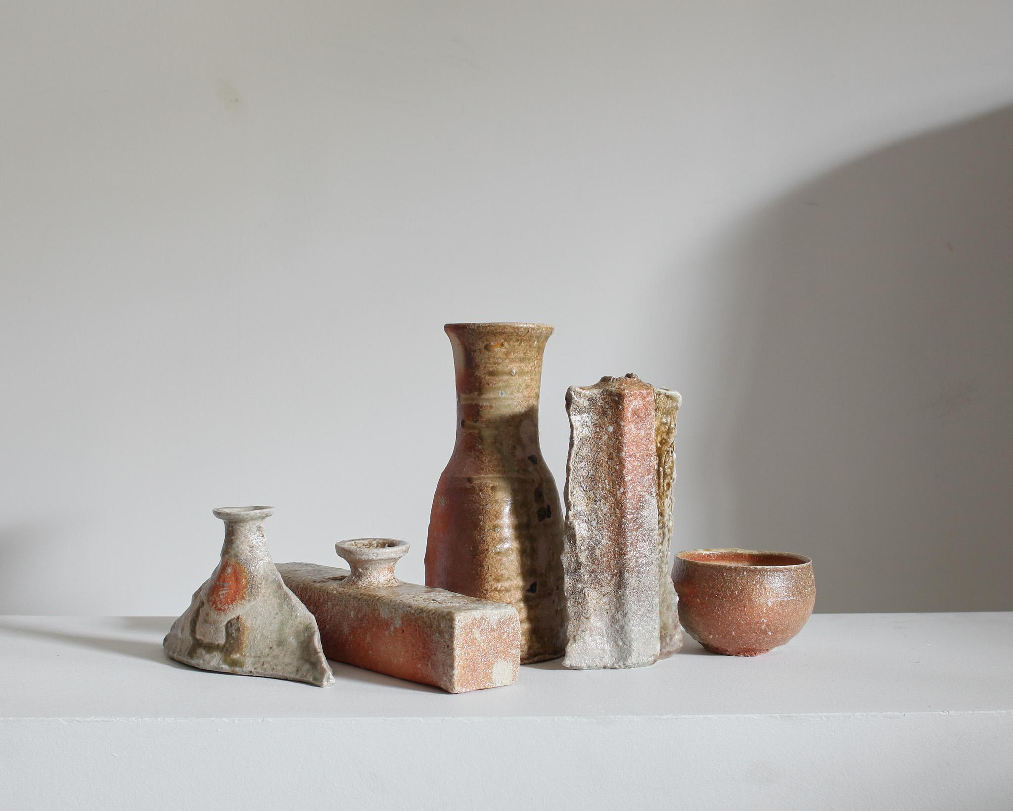 Ceramic Collection of 5 C.1960s Japanese Wabi Sabi Mashiko Vessels (13) For Sale