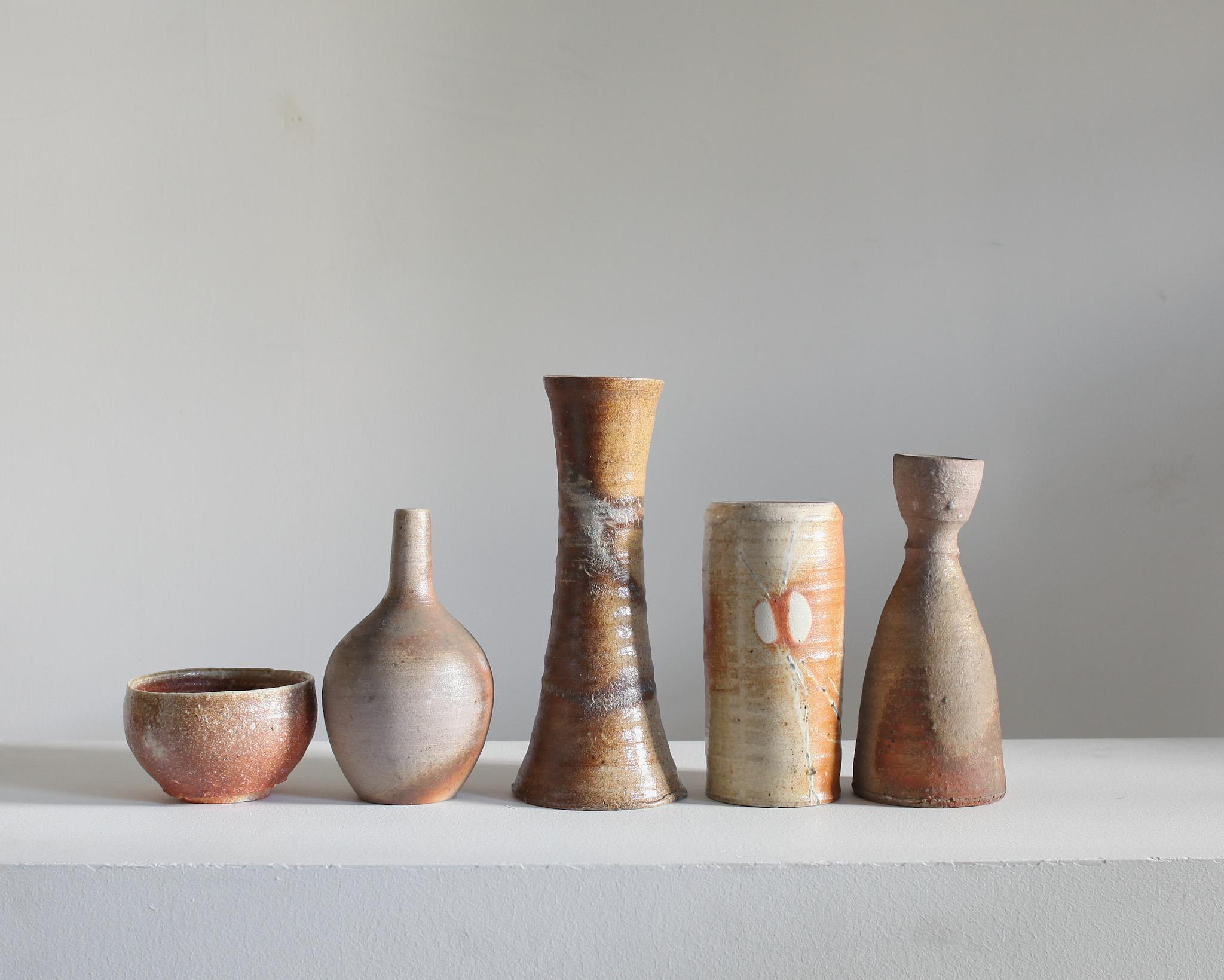 Ceramic Collection of 5 C.1960s Japanese Wabi Sabi Mashiko Vessels (4) For Sale