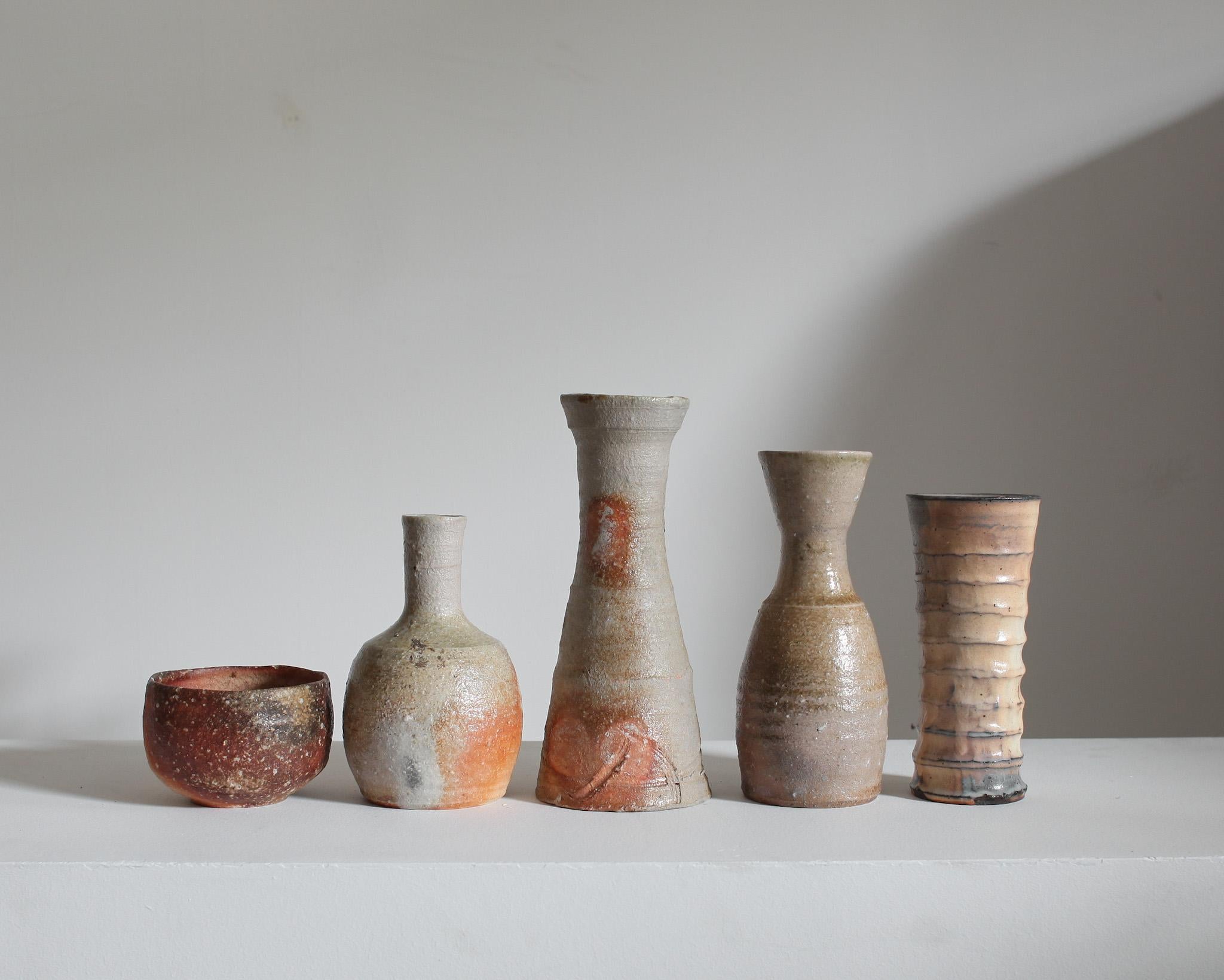 Ceramic Collection of 5 C.1960s Japanese Wabi Sabi Mashiko Vessels (6) For Sale