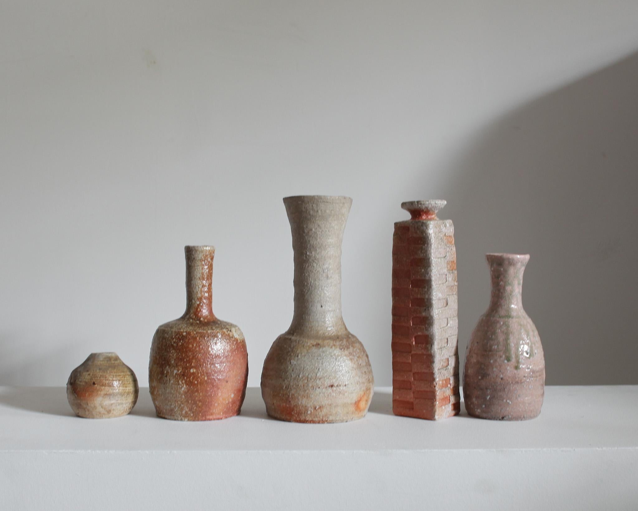 Ceramic Collection of 5 C.1960s Japanese Wabi Sabi Mashiko Vessels (7) For Sale