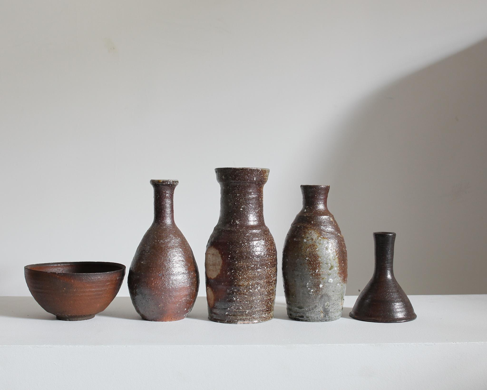 Ceramic Collection of 5 C.1960s Japanese Wabi Sabi Mashiko Vessels (8) For Sale